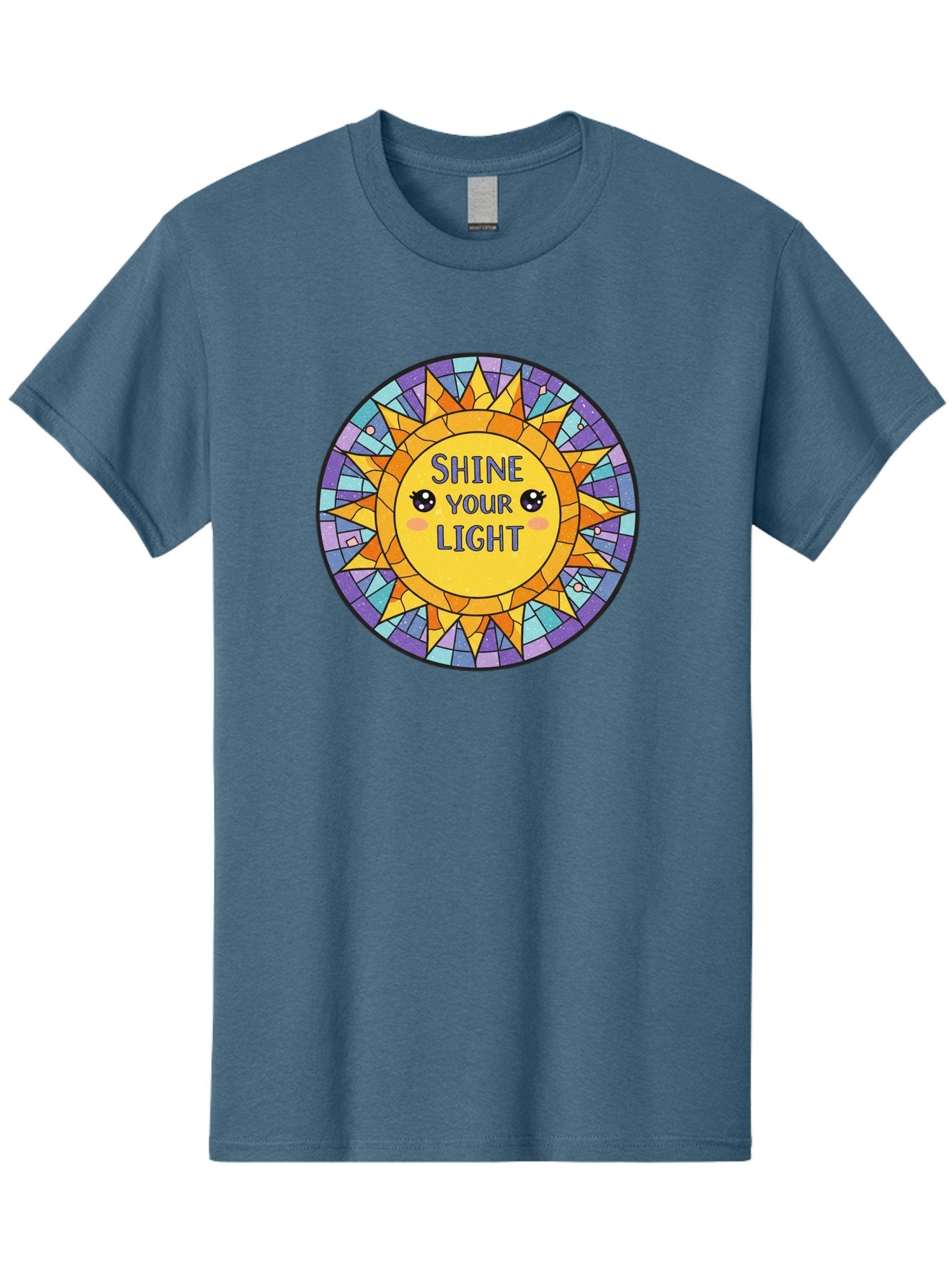 Shine-Your-Light-1 Men'S Graphic Tee, 100% Cotton, Comfortable Casual Summer Wear, Machine Washable, Stained Glass Sun, Inspirational Quote, Motivational Message, Cartoon Sun, Shine Your Light, Positivity, Encouragement, Colorful Graphic, Bae271 4