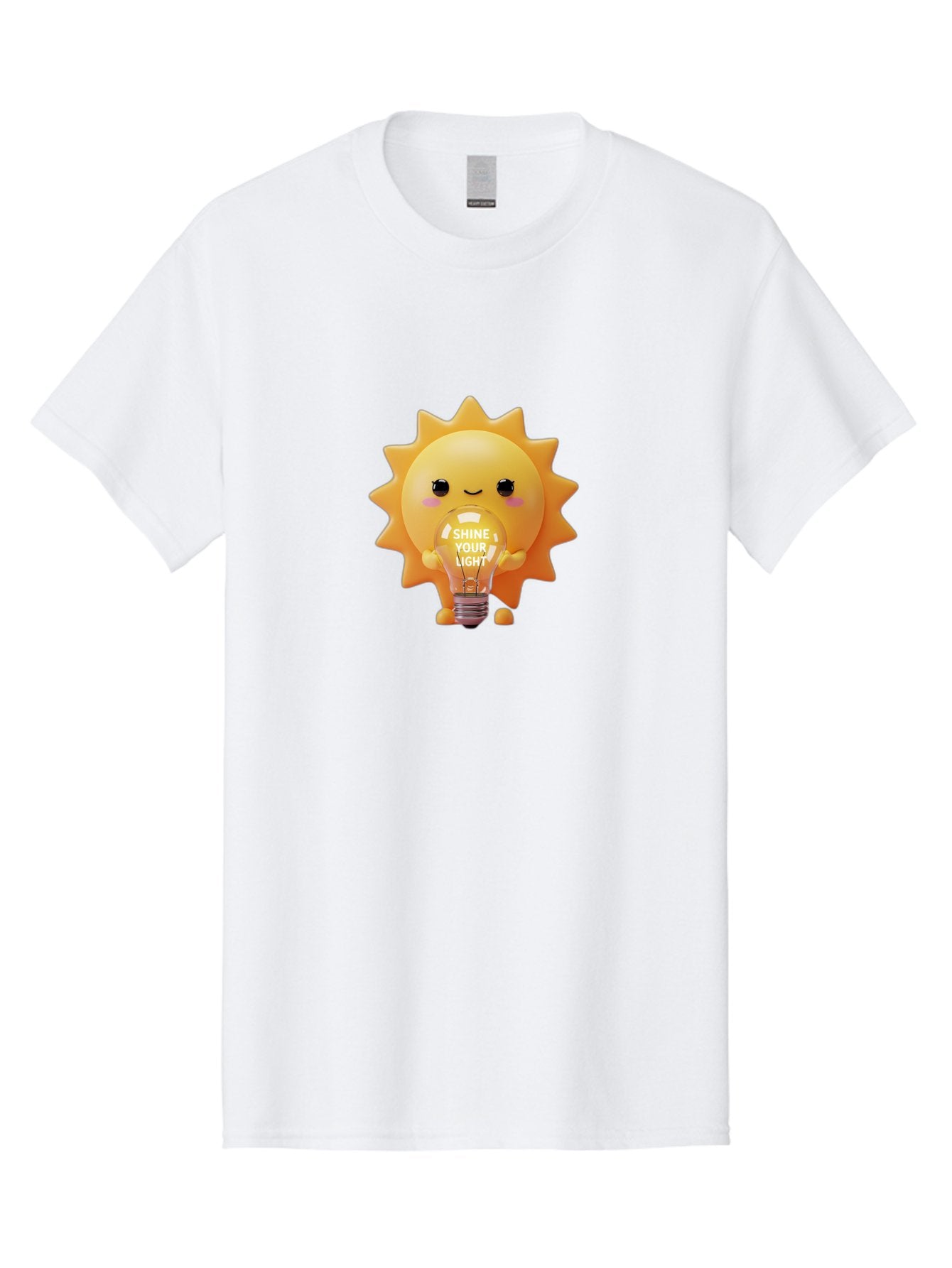 Shine-Your-Light-2 Men'S Graphic Tee, 100% Cotton, Comfortable Casual Summer Wear, Machine Washable, Smiling Sun Character, Holding Lightbulb, Positive Affirmation, Inspirational Quote, Cute Cartoon Design, Shine Your Light, Creative Idea, Bae272 8
