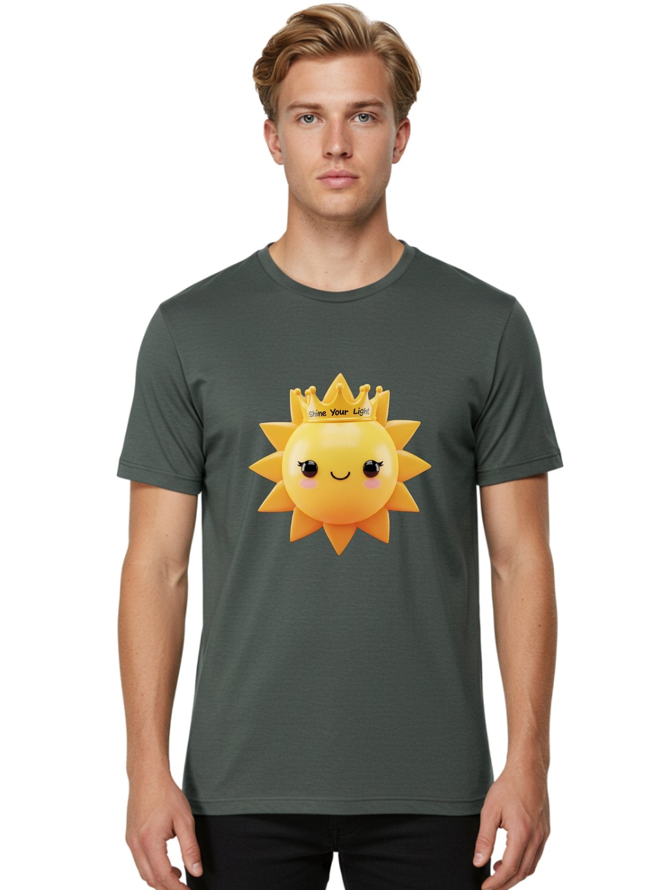 Shine-Your-Light-Sun Men'S Graphic Tee, 100% Cotton, Comfortable Casual Summer Wear, Machine Washable, Smiling Sun Figurine, Inspirational Quote, Motivational Message, Positive Affirmation, Shine Your Light, Cute Cartoon Character, Happy Face, Bae274 18