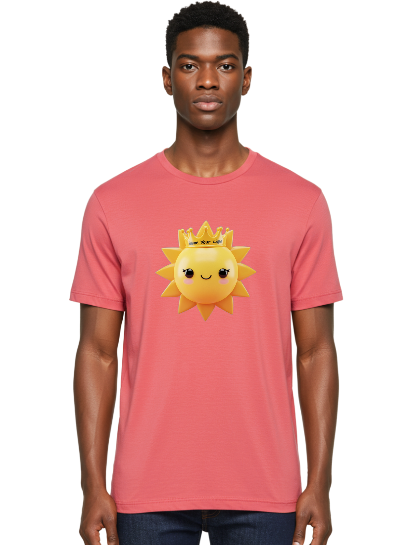 Shine-Your-Light-Sun Men'S Graphic Tee, 100% Cotton, Comfortable Casual Summer Wear, Machine Washable, Smiling Sun Figurine, Inspirational Quote, Motivational Message, Positive Affirmation, Shine Your Light, Cute Cartoon Character, Happy Face, Bae274 30