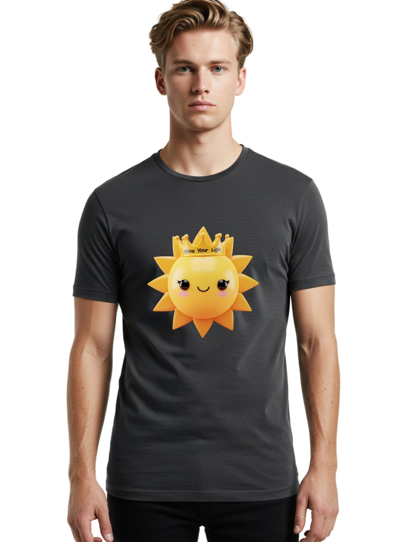 Shine-Your-Light-Sun Men'S Graphic Tee, 100% Cotton, Comfortable Casual Summer Wear, Machine Washable, Smiling Sun Figurine, Inspirational Quote, Motivational Message, Positive Affirmation, Shine Your Light, Cute Cartoon Character, Happy Face, Bae274 25