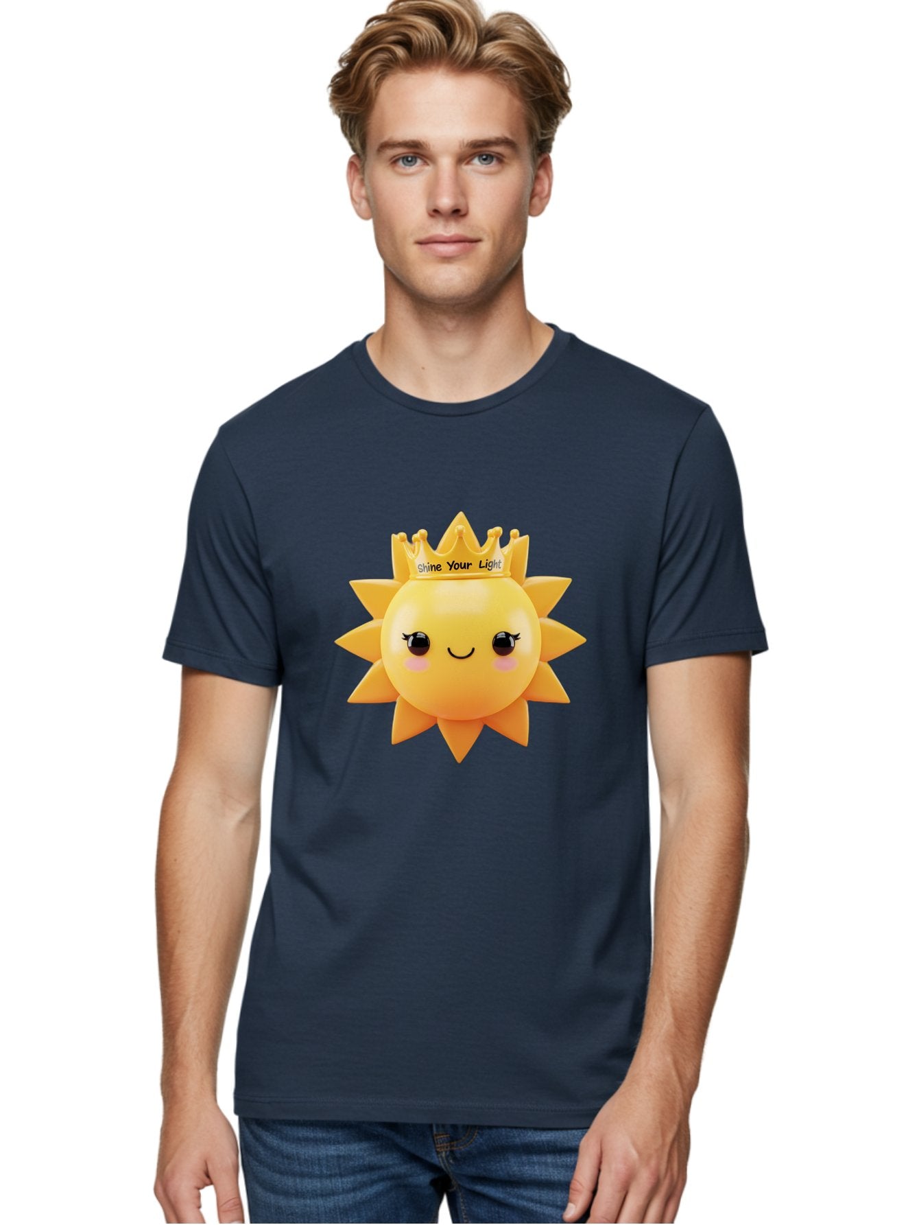 Shine-Your-Light-Sun Men'S Graphic Tee, 100% Cotton, Comfortable Casual Summer Wear, Machine Washable, Smiling Sun Figurine, Inspirational Quote, Motivational Message, Positive Affirmation, Shine Your Light, Cute Cartoon Character, Happy Face, Bae274 21