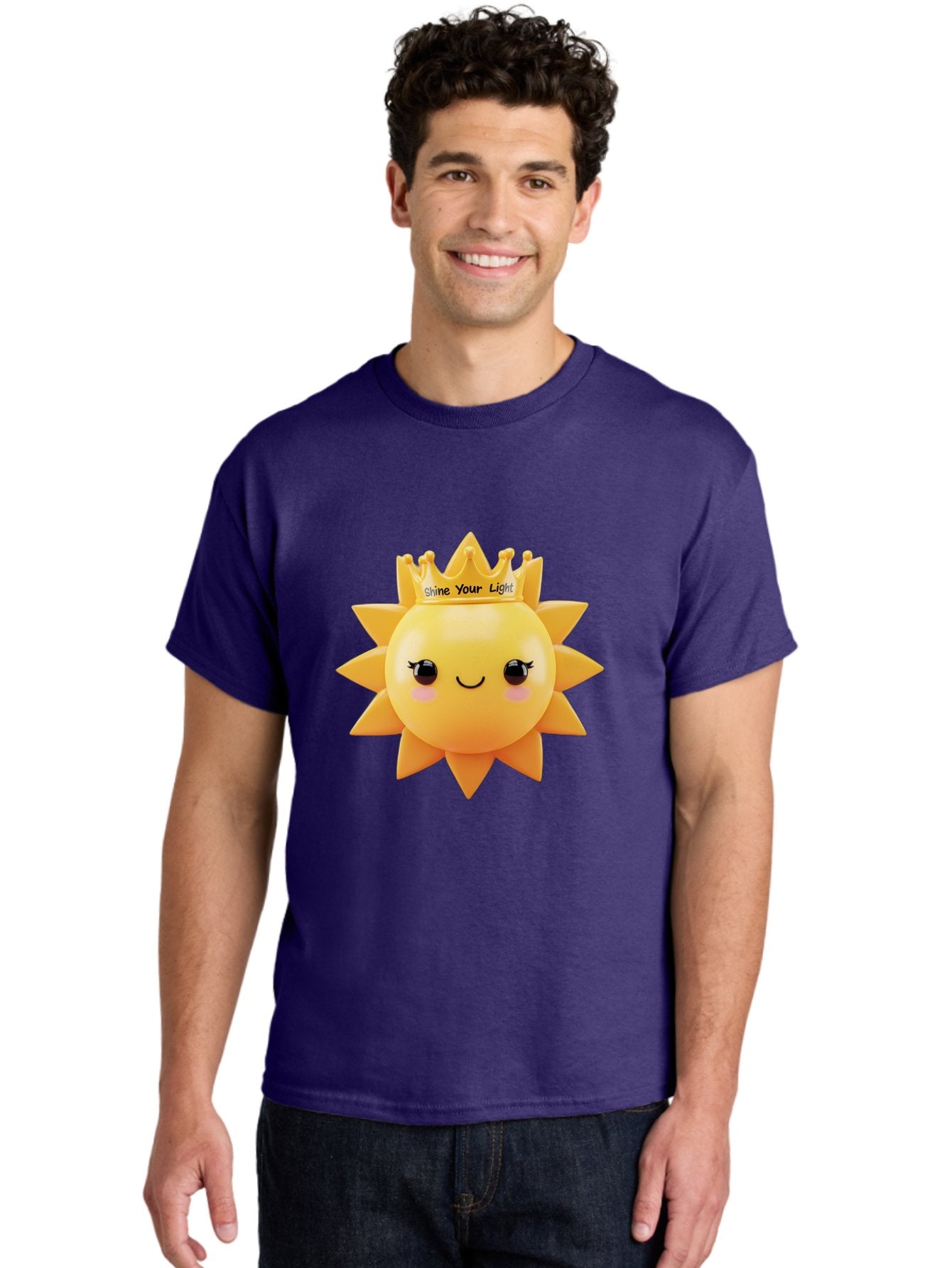 Shine-Your-Light-Sun Men'S Graphic Tee, 100% Cotton, Comfortable Casual Summer Wear, Machine Washable, Smiling Sun Figurine, Inspirational Quote, Motivational Message, Positive Affirmation, Shine Your Light, Cute Cartoon Character, Happy Face, Bae274 30