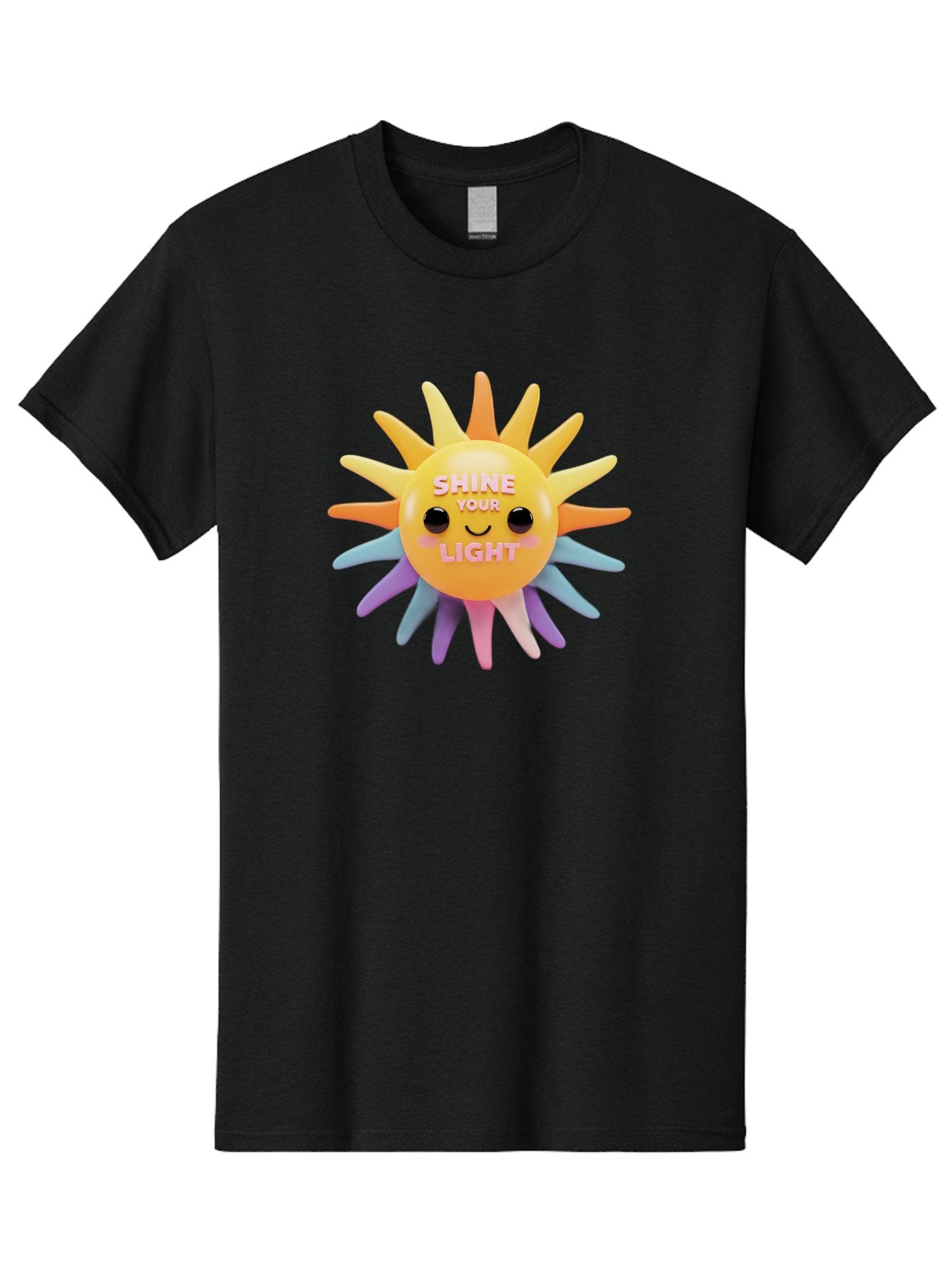 Shine-Your-Light Men'S Graphic Tee, 100% Cotton, Comfortable Casual Summer Wear, Machine Washable, Smiling Sun, Inspirational Quote, Multicolored Rays, Pink Text, Motivational Message, Happy Face, Pastel Colors, Positive Vibes Bae275