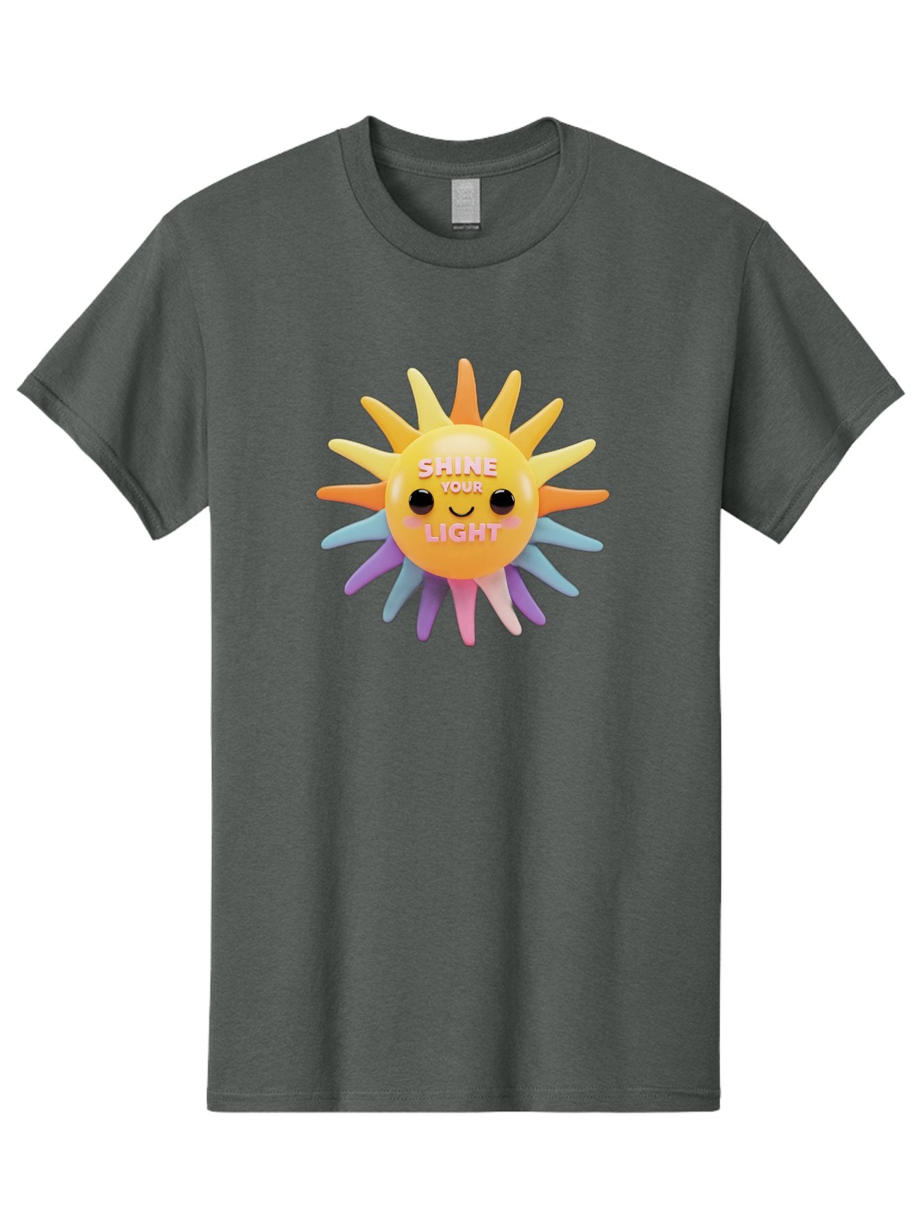 Shine-Your-Light Men'S Graphic Tee, 100% Cotton, Comfortable Casual Summer Wear, Machine Washable, Smiling Sun, Inspirational Quote, Multicolored Rays, Pink Text, Motivational Message, Happy Face, Pastel Colors, Positive Vibes Bae275 13