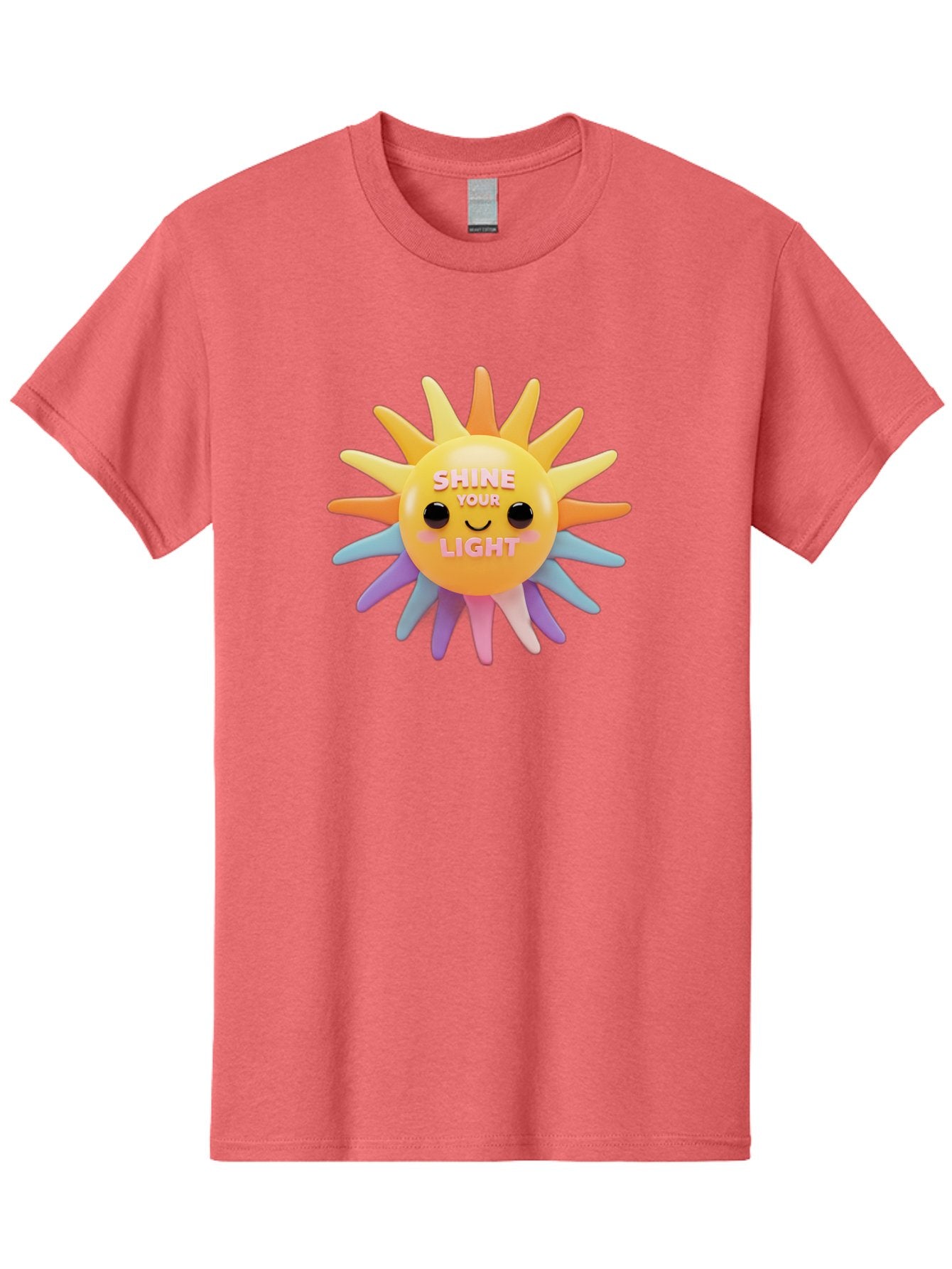 Shine-Your-Light Men'S Graphic Tee, 100% Cotton, Comfortable Casual Summer Wear, Machine Washable, Smiling Sun, Inspirational Quote, Multicolored Rays, Pink Text, Motivational Message, Happy Face, Pastel Colors, Positive Vibes Bae275 7