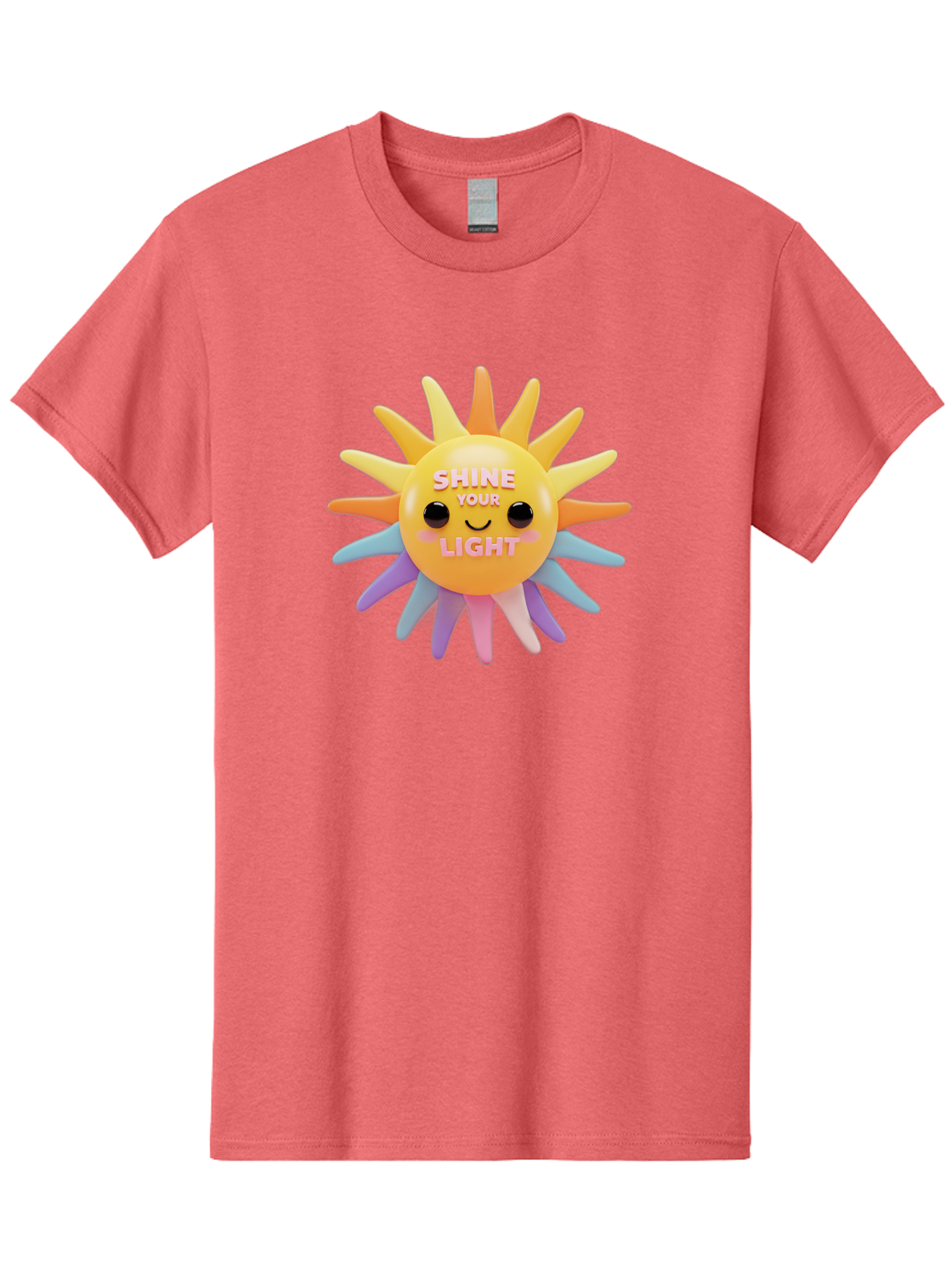 Shine-Your-Light Men'S Graphic Tee, 100% Cotton, Comfortable Casual Summer Wear, Machine Washable, Smiling Sun, Inspirational Quote, Multicolored Rays, Pink Text, Motivational Message, Happy Face, Pastel Colors, Positive Vibes Bae275 13