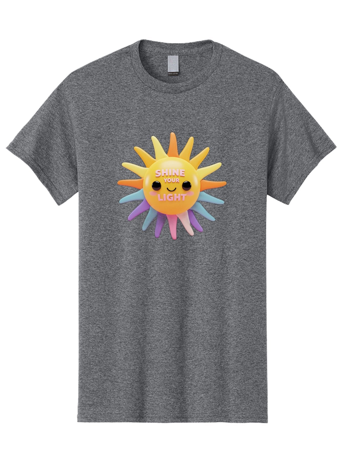 Shine-Your-Light Men'S Graphic Tee, 100% Cotton, Comfortable Casual Summer Wear, Machine Washable, Smiling Sun, Inspirational Quote, Multicolored Rays, Pink Text, Motivational Message, Happy Face, Pastel Colors, Positive Vibes Bae275 10