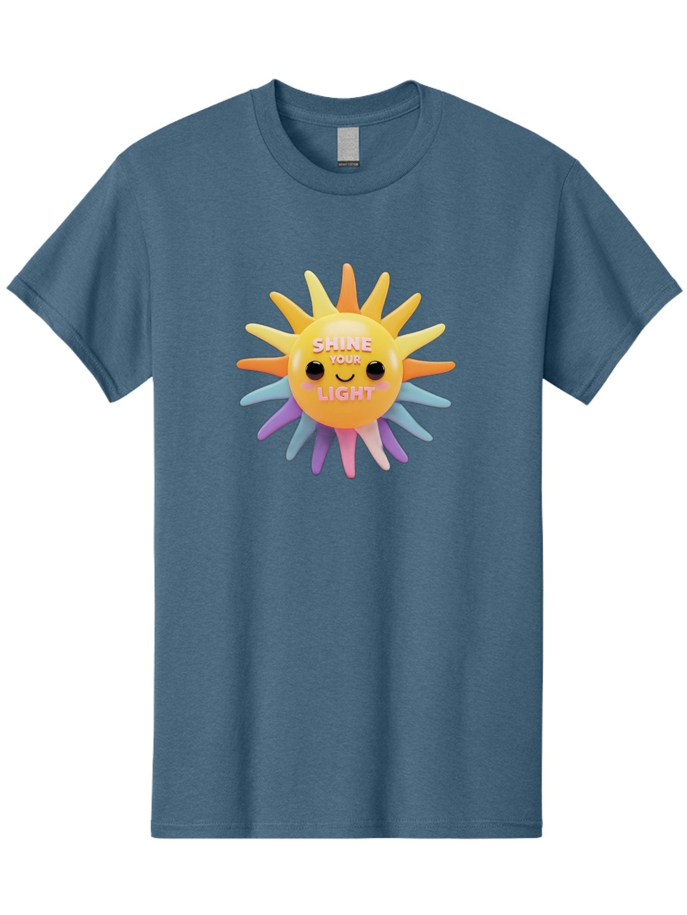 Shine-Your-Light Men'S Graphic Tee, 100% Cotton, Comfortable Casual Summer Wear, Machine Washable, Smiling Sun, Inspirational Quote, Multicolored Rays, Pink Text, Motivational Message, Happy Face, Pastel Colors, Positive Vibes Bae275 9