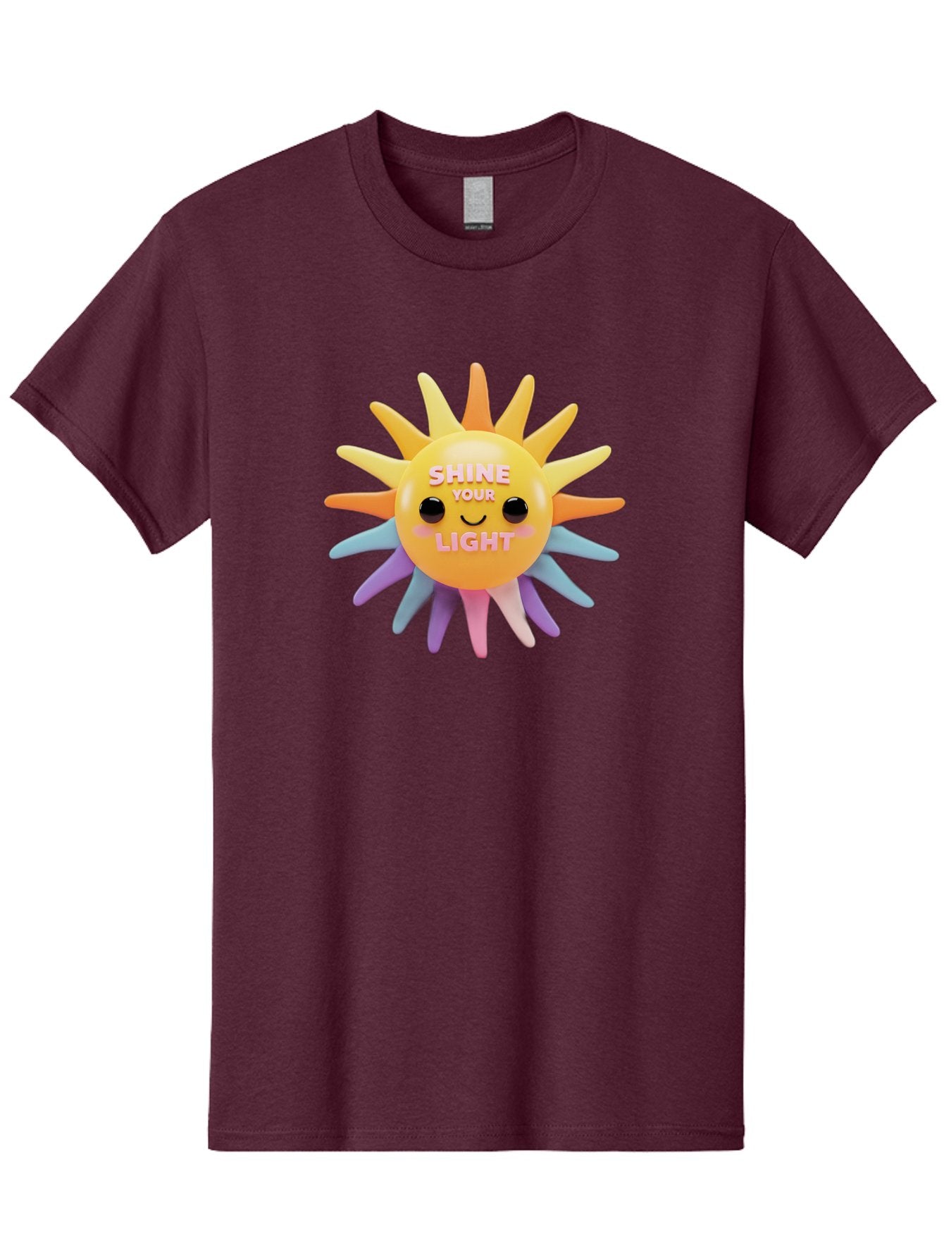 Shine-Your-Light Men'S Graphic Tee, 100% Cotton, Comfortable Casual Summer Wear, Machine Washable, Smiling Sun, Inspirational Quote, Multicolored Rays, Pink Text, Motivational Message, Happy Face, Pastel Colors, Positive Vibes Bae275