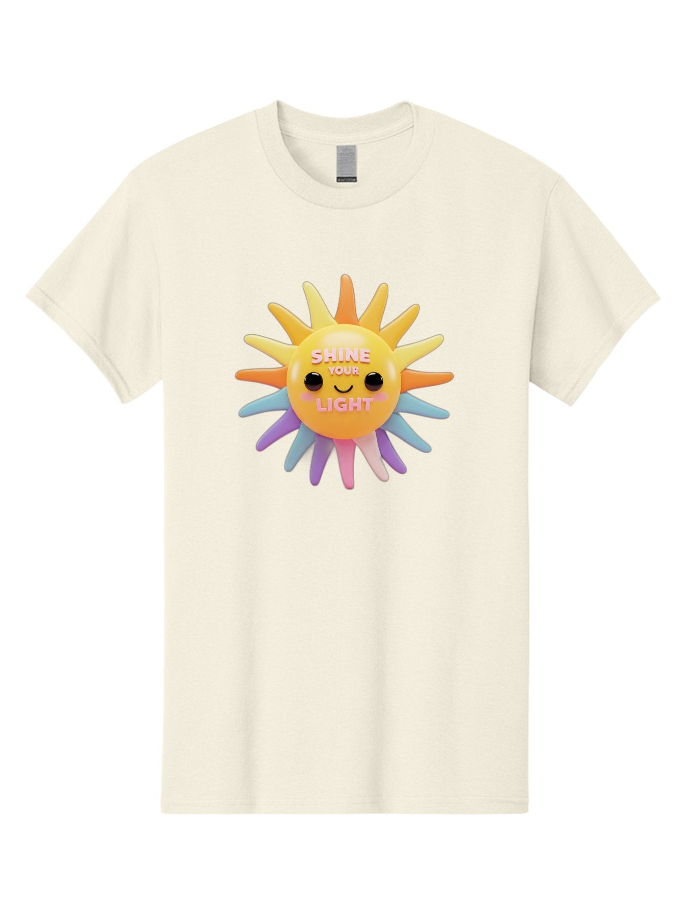 Shine-Your-Light Men'S Graphic Tee, 100% Cotton, Comfortable Casual Summer Wear, Machine Washable, Smiling Sun, Inspirational Quote, Multicolored Rays, Pink Text, Motivational Message, Happy Face, Pastel Colors, Positive Vibes Bae275 6