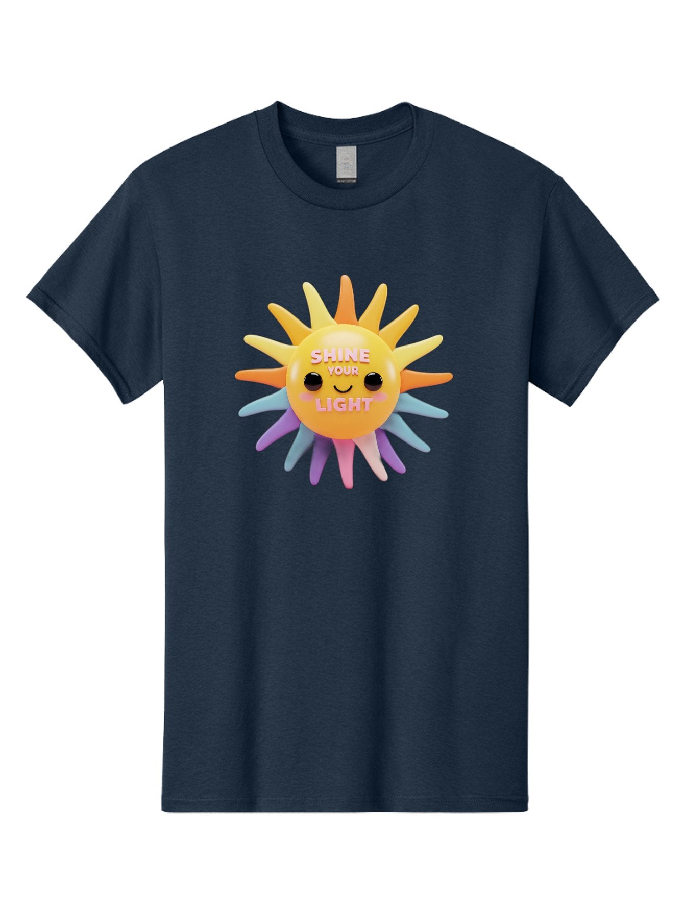 Shine-Your-Light Men'S Graphic Tee, 100% Cotton, Comfortable Casual Summer Wear, Machine Washable, Smiling Sun, Inspirational Quote, Multicolored Rays, Pink Text, Motivational Message, Happy Face, Pastel Colors, Positive Vibes Bae275 8