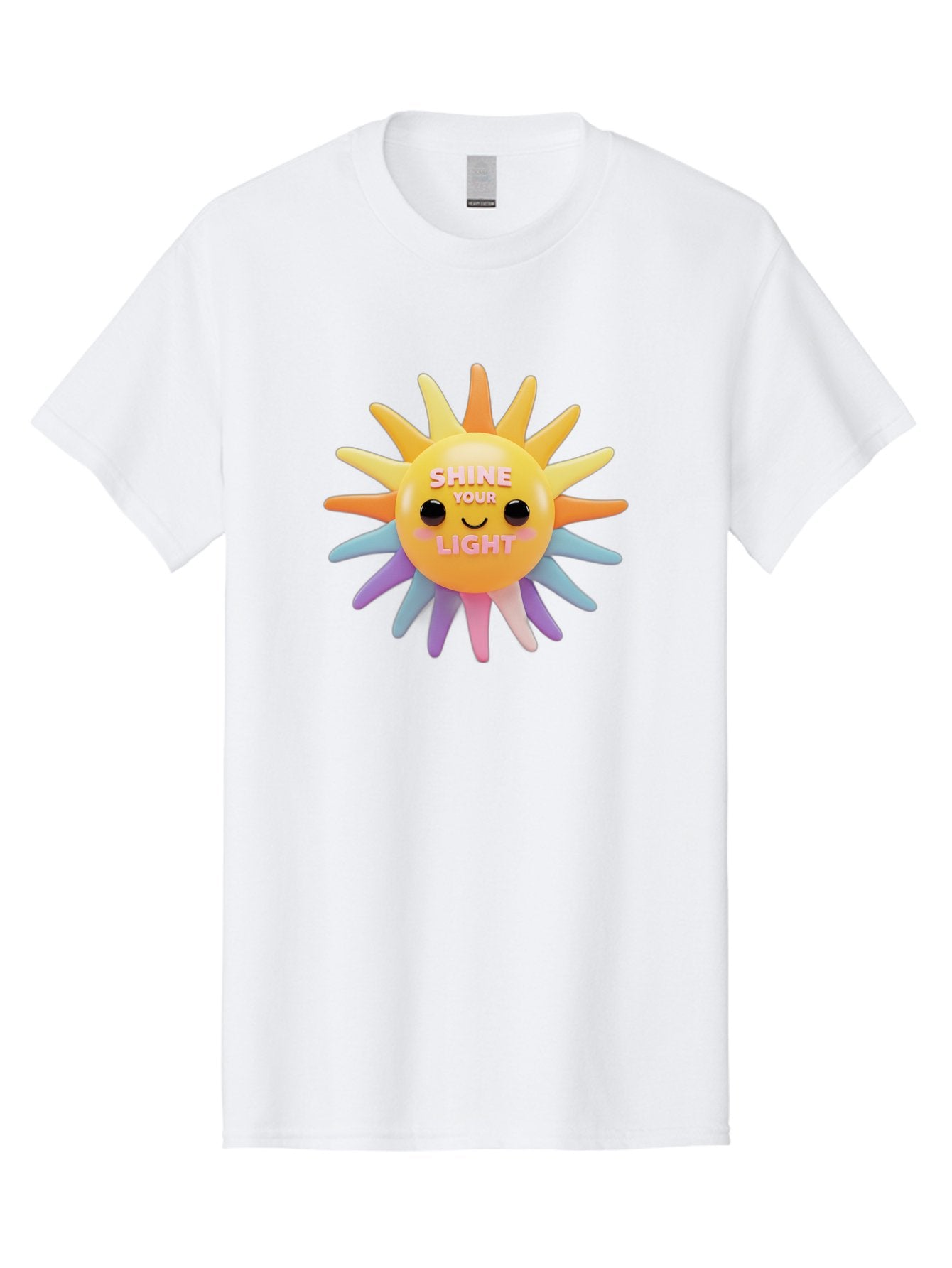 Shine-Your-Light Men'S Graphic Tee, 100% Cotton, Comfortable Casual Summer Wear, Machine Washable, Smiling Sun, Inspirational Quote, Multicolored Rays, Pink Text, Motivational Message, Happy Face, Pastel Colors, Positive Vibes Bae275 12