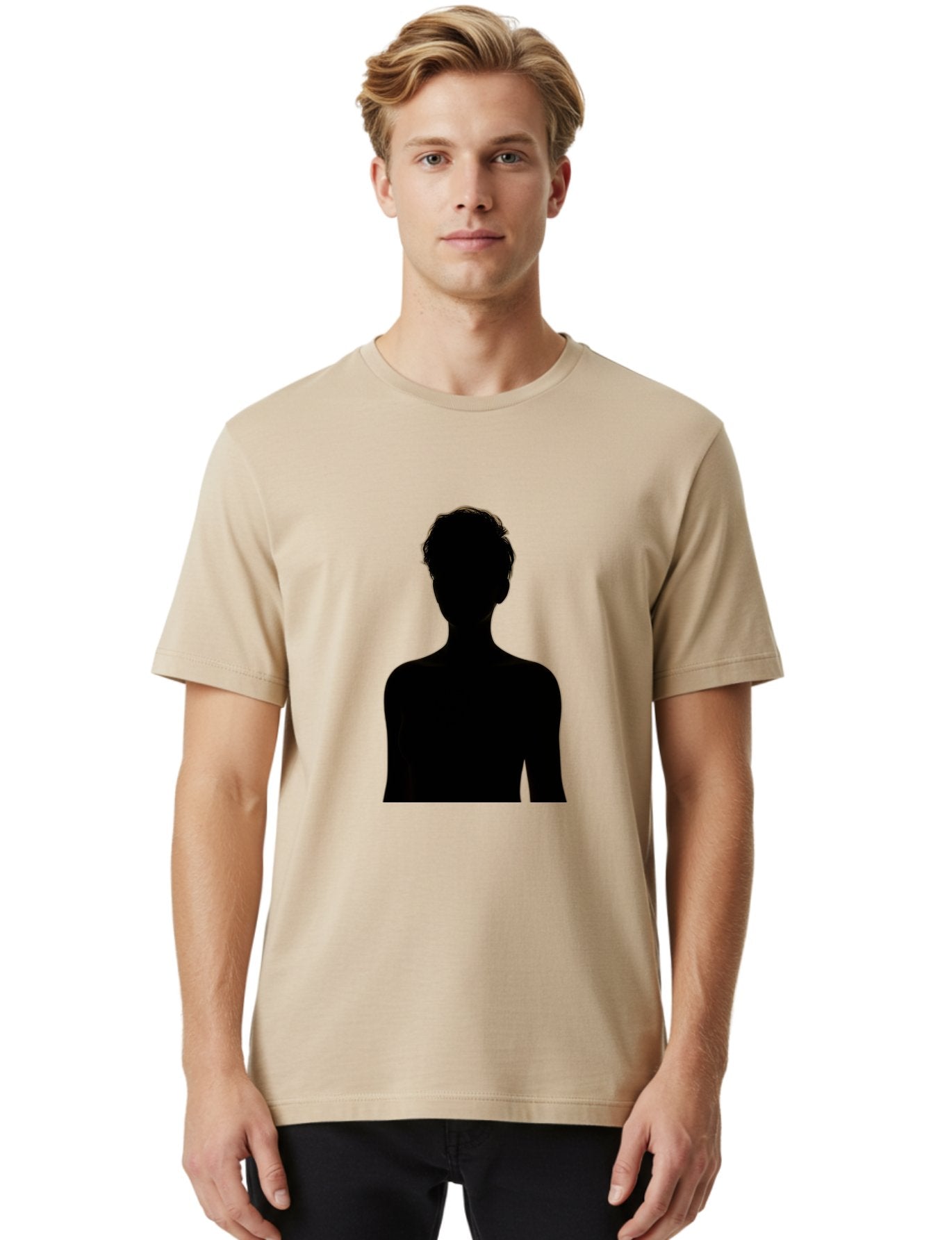 Silhouette-Of-A-Person Men'S Graphic Tee, 100% Cotton, Comfortable Casual Summer Wear, Machine Washable, Female Silhouette, Black Silhouette, Woman Figure, Mysterious Woman, Short Hair, Elegant Posture, Minimalistic Design, Modern Art Bae276 24