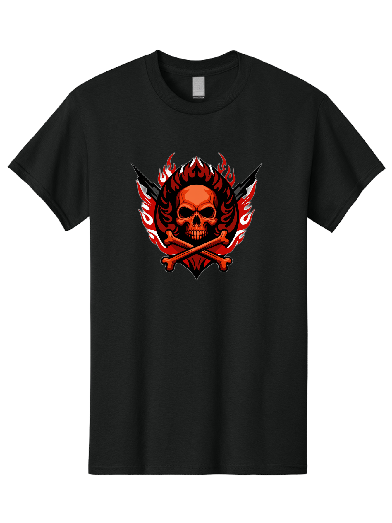 Skull-And-Crossbones-Jolly-Roger Men'S Graphic Tee, 100% Cotton, Comfortable Casual Summer Wear, Machine Washable, Skull And Crossbones, Fiery Design, Daggers, Skull Art, Crossbones Symbol, Bold Graphics, Edgy Style, Gothic Elements Bae277 7