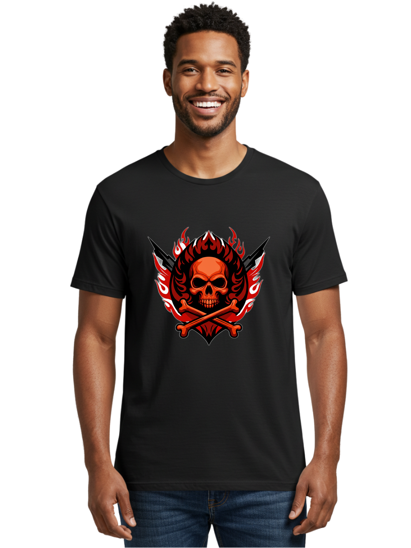 Skull-And-Crossbones-Jolly-Roger Men'S Graphic Tee, 100% Cotton, Comfortable Casual Summer Wear, Machine Washable, Skull And Crossbones, Fiery Design, Daggers, Skull Art, Crossbones Symbol, Bold Graphics, Edgy Style, Gothic Elements Bae277 22