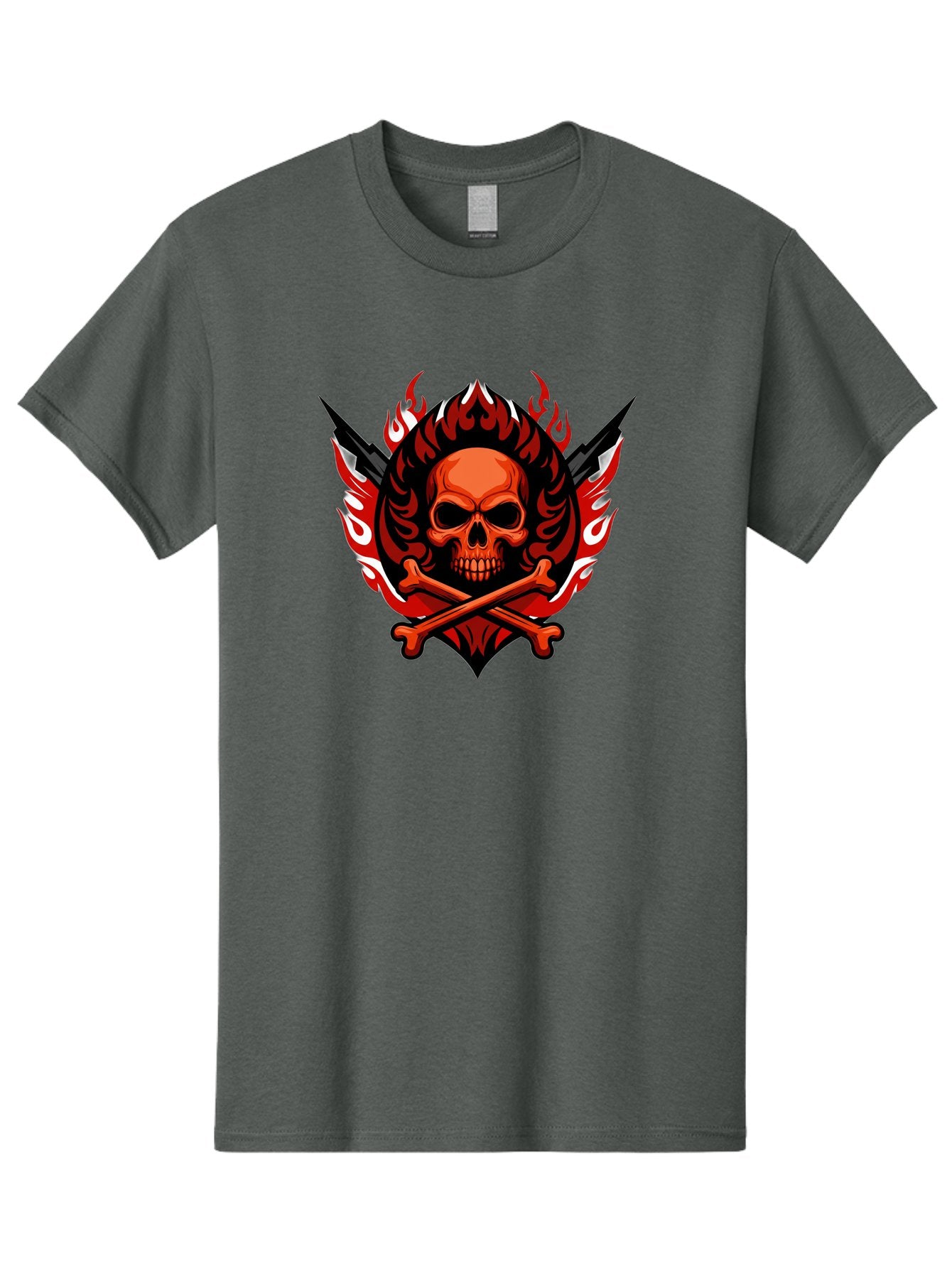 Skull-And-Crossbones-Jolly-Roger Men'S Graphic Tee, 100% Cotton, Comfortable Casual Summer Wear, Machine Washable, Skull And Crossbones, Fiery Design, Daggers, Skull Art, Crossbones Symbol, Bold Graphics, Edgy Style, Gothic Elements Bae277