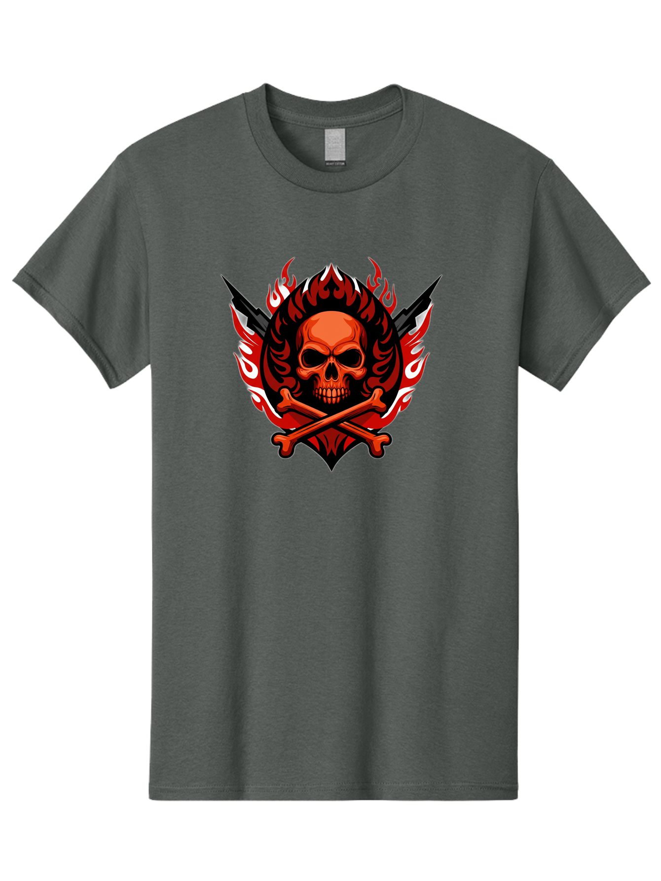 Skull-And-Crossbones-Jolly-Roger Men'S Graphic Tee, 100% Cotton, Comfortable Casual Summer Wear, Machine Washable, Skull And Crossbones, Fiery Design, Daggers, Skull Art, Crossbones Symbol, Bold Graphics, Edgy Style, Gothic Elements Bae277 10
