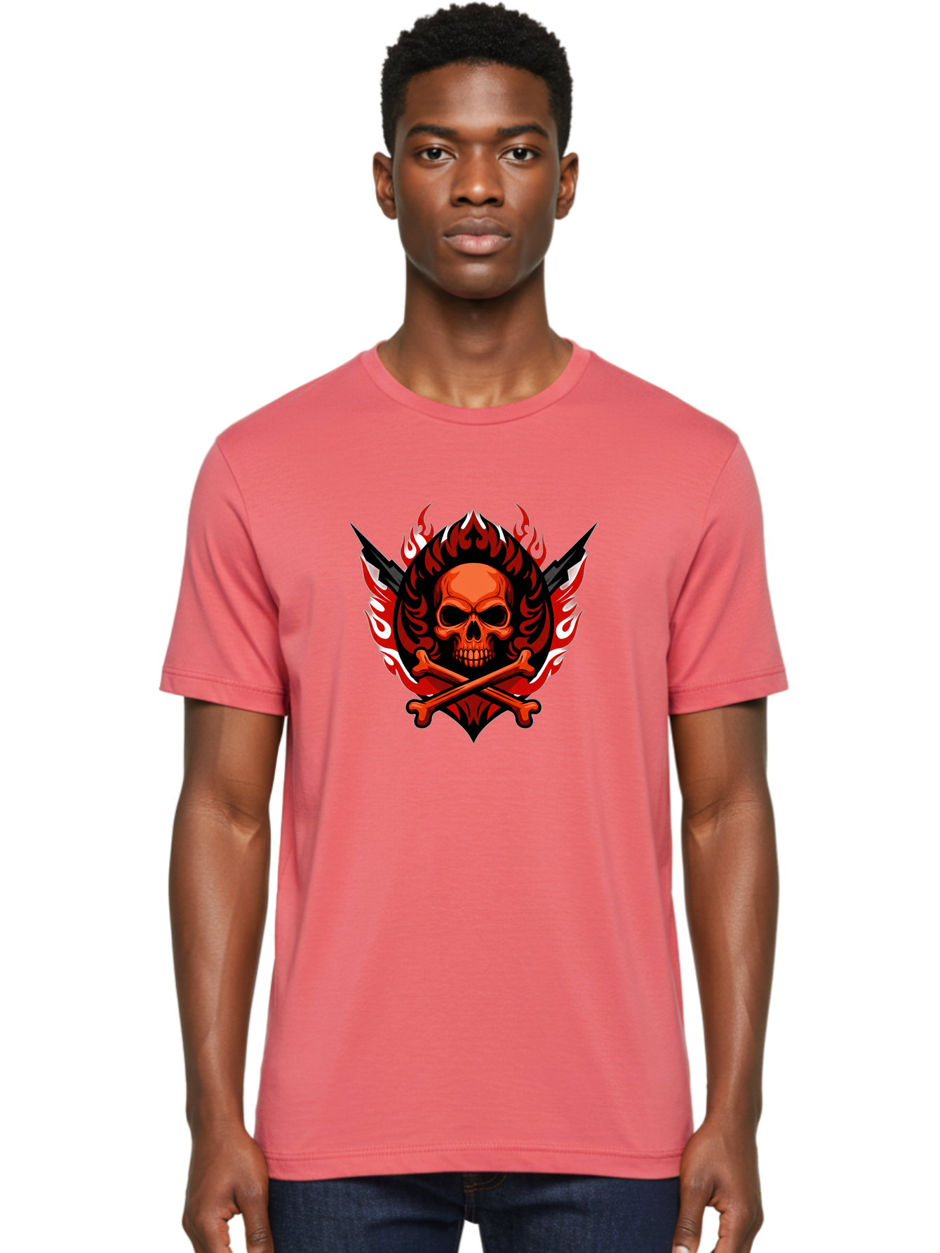 Skull-And-Crossbones-Jolly-Roger Men'S Graphic Tee, 100% Cotton, Comfortable Casual Summer Wear, Machine Washable, Skull And Crossbones, Fiery Design, Daggers, Skull Art, Crossbones Symbol, Bold Graphics, Edgy Style, Gothic Elements Bae277 26