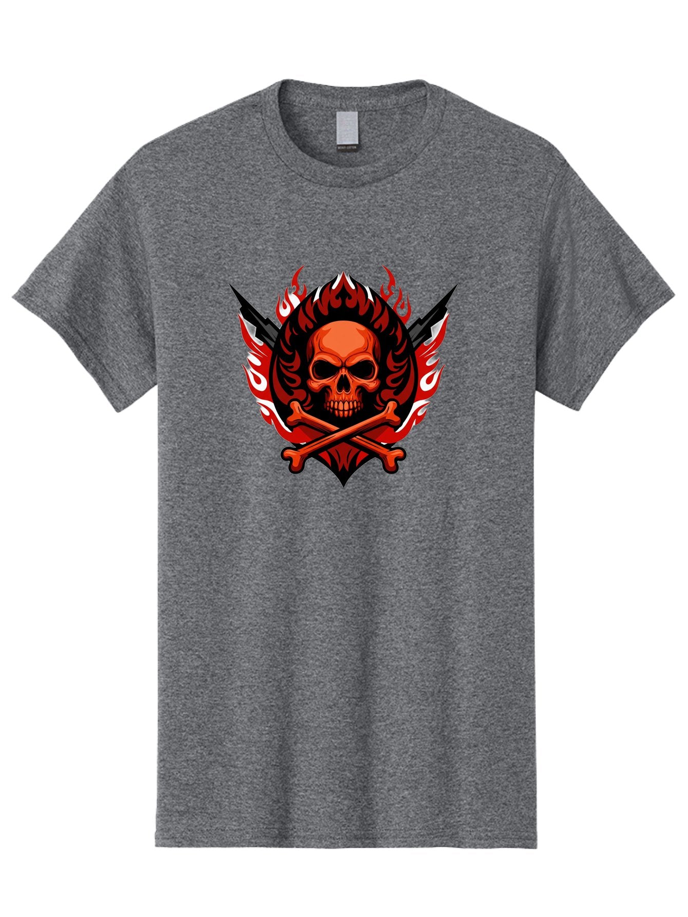 Skull-And-Crossbones-Jolly-Roger Men'S Graphic Tee, 100% Cotton, Comfortable Casual Summer Wear, Machine Washable, Skull And Crossbones, Fiery Design, Daggers, Skull Art, Crossbones Symbol, Bold Graphics, Edgy Style, Gothic Elements Bae277 7