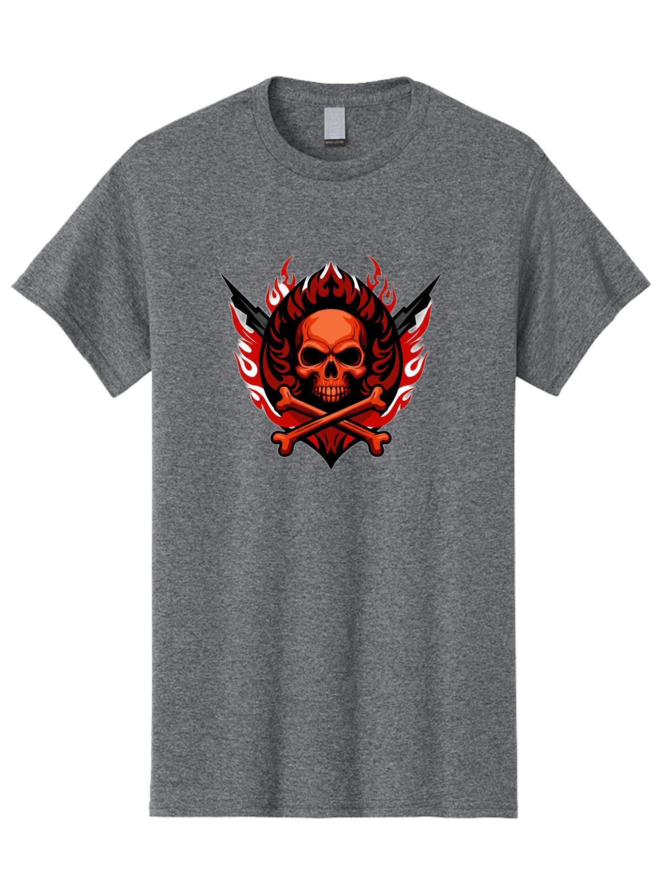 Skull-And-Crossbones-Jolly-Roger Men'S Graphic Tee, 100% Cotton, Comfortable Casual Summer Wear, Machine Washable, Skull And Crossbones, Fiery Design, Daggers, Skull Art, Crossbones Symbol, Bold Graphics, Edgy Style, Gothic Elements Bae277 13
