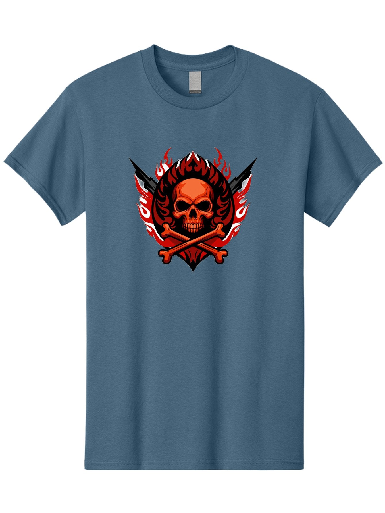 Skull-And-Crossbones-Jolly-Roger Men'S Graphic Tee, 100% Cotton, Comfortable Casual Summer Wear, Machine Washable, Skull And Crossbones, Fiery Design, Daggers, Skull Art, Crossbones Symbol, Bold Graphics, Edgy Style, Gothic Elements Bae277 12