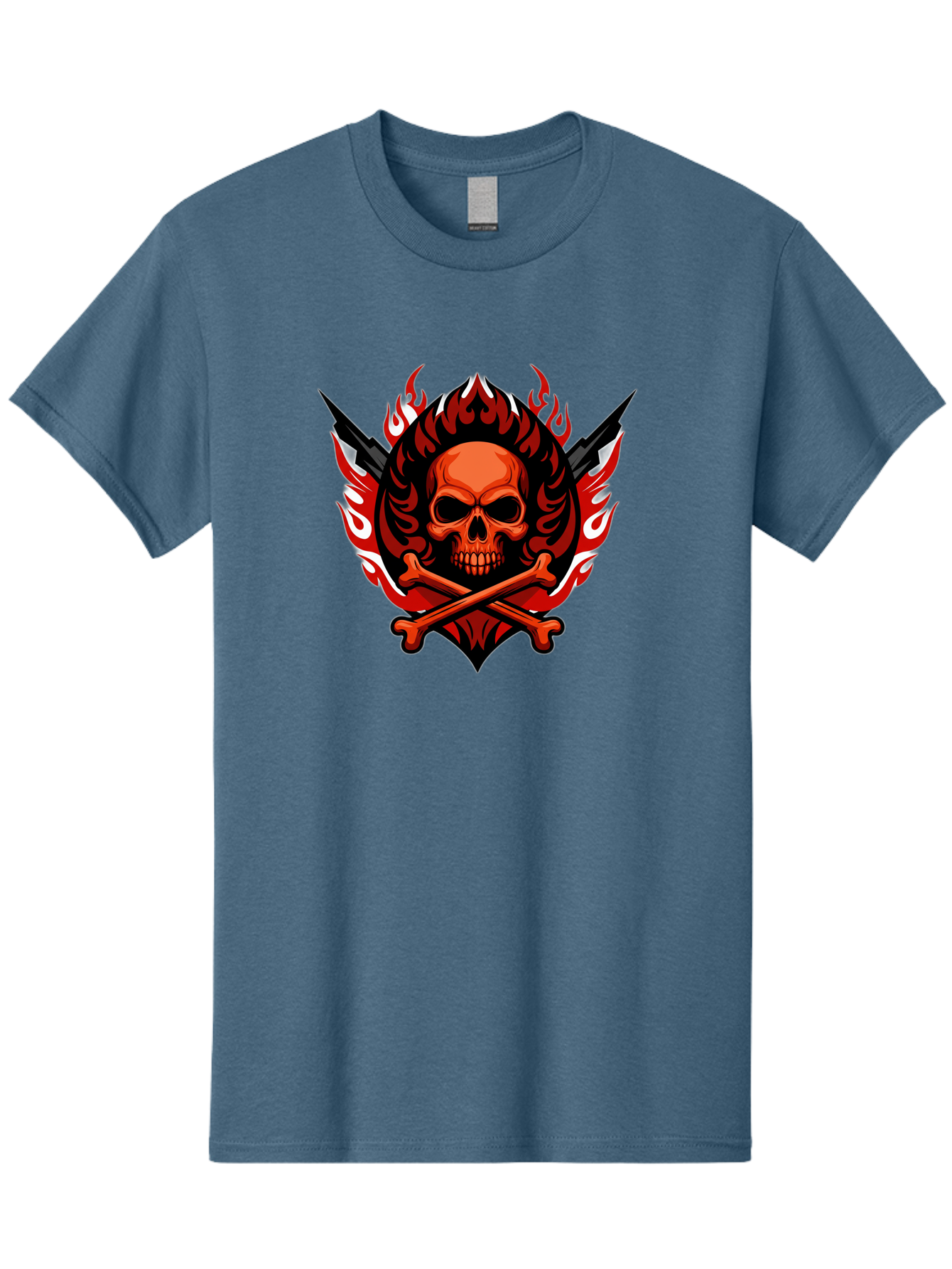 Skull-And-Crossbones-Jolly-Roger Men'S Graphic Tee, 100% Cotton, Comfortable Casual Summer Wear, Machine Washable, Skull And Crossbones, Fiery Design, Daggers, Skull Art, Crossbones Symbol, Bold Graphics, Edgy Style, Gothic Elements Bae277 3