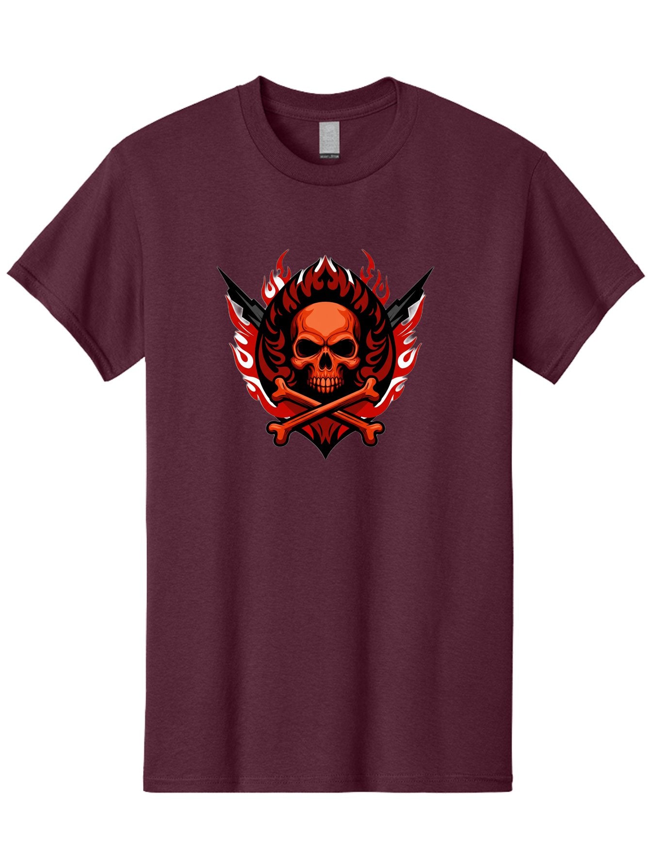 Skull-And-Crossbones-Jolly-Roger Men'S Graphic Tee, 100% Cotton, Comfortable Casual Summer Wear, Machine Washable, Skull And Crossbones, Fiery Design, Daggers, Skull Art, Crossbones Symbol, Bold Graphics, Edgy Style, Gothic Elements Bae277 3