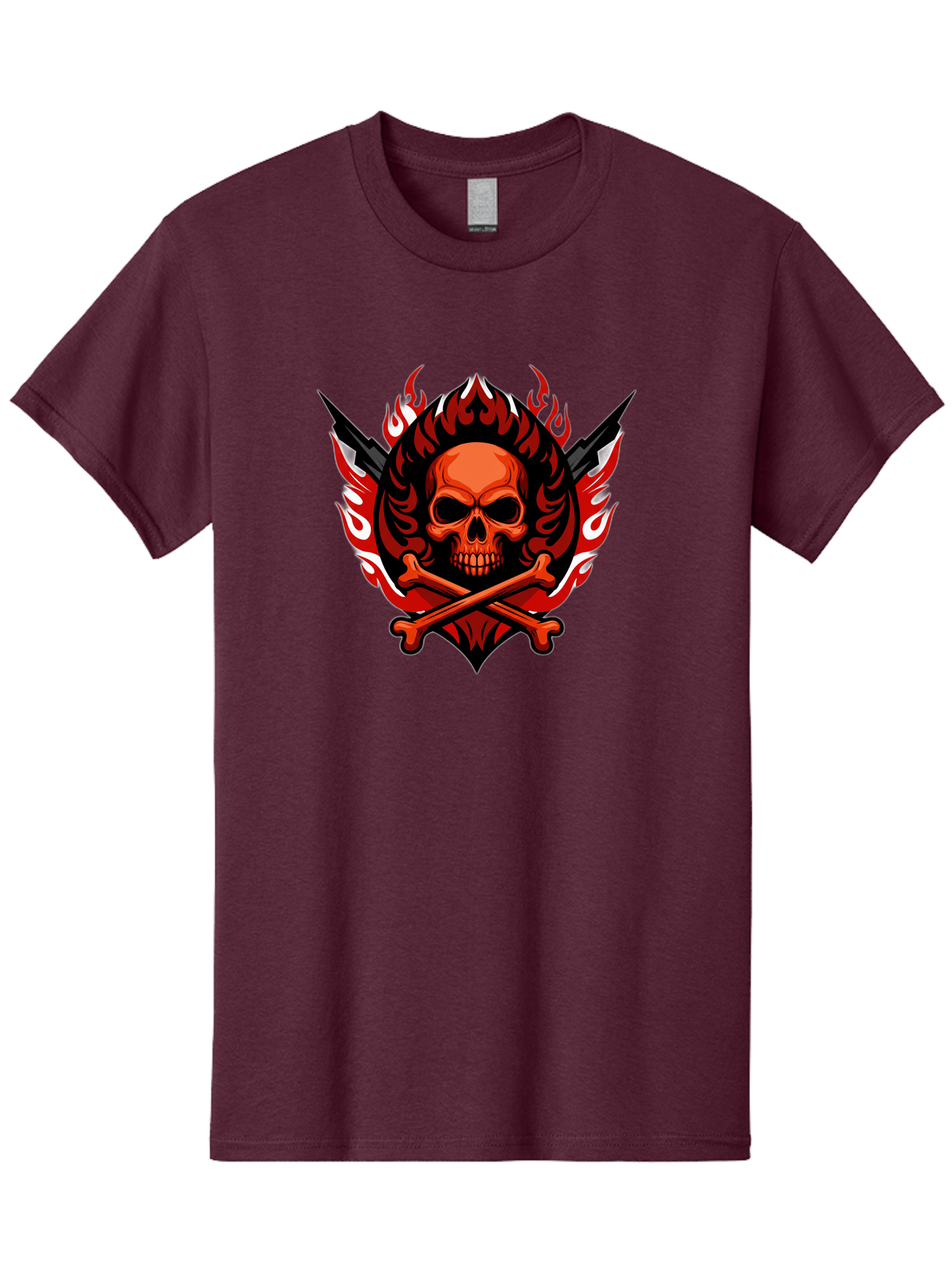 Skull-And-Crossbones-Jolly-Roger Men'S Graphic Tee, 100% Cotton, Comfortable Casual Summer Wear, Machine Washable, Skull And Crossbones, Fiery Design, Daggers, Skull Art, Crossbones Symbol, Bold Graphics, Edgy Style, Gothic Elements Bae277 9