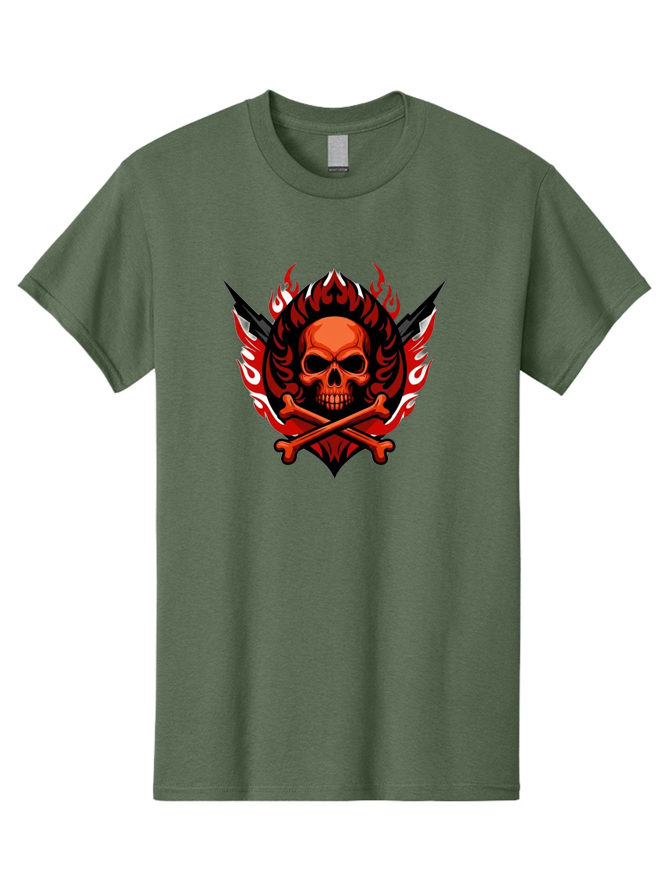 Skull-And-Crossbones-Jolly-Roger Men'S Graphic Tee, 100% Cotton, Comfortable Casual Summer Wear, Machine Washable, Skull And Crossbones, Fiery Design, Daggers, Skull Art, Crossbones Symbol, Bold Graphics, Edgy Style, Gothic Elements Bae277 8