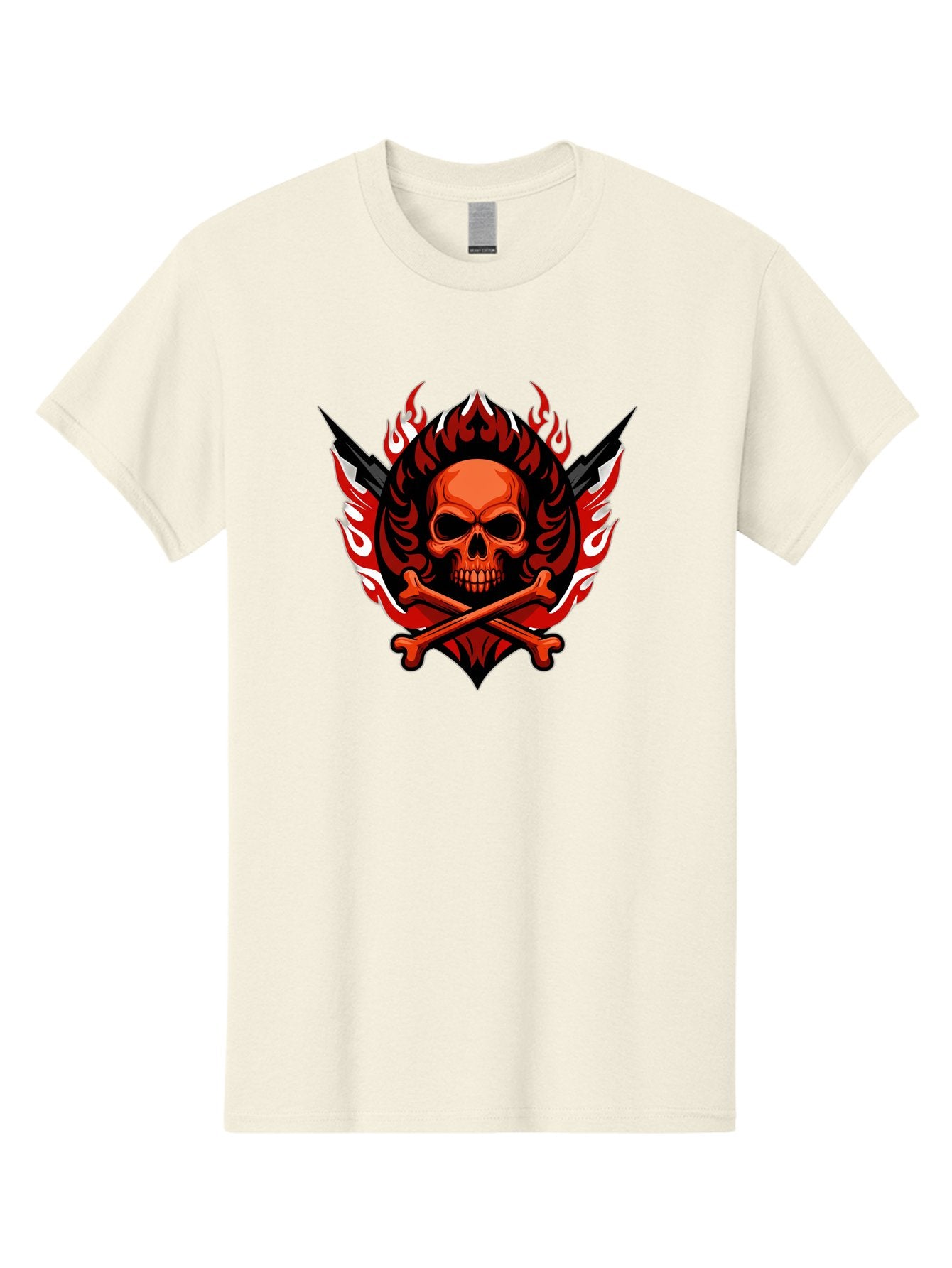 Skull-And-Crossbones-Jolly-Roger Men'S Graphic Tee, 100% Cotton, Comfortable Casual Summer Wear, Machine Washable, Skull And Crossbones, Fiery Design, Daggers, Skull Art, Crossbones Symbol, Bold Graphics, Edgy Style, Gothic Elements Bae277 14