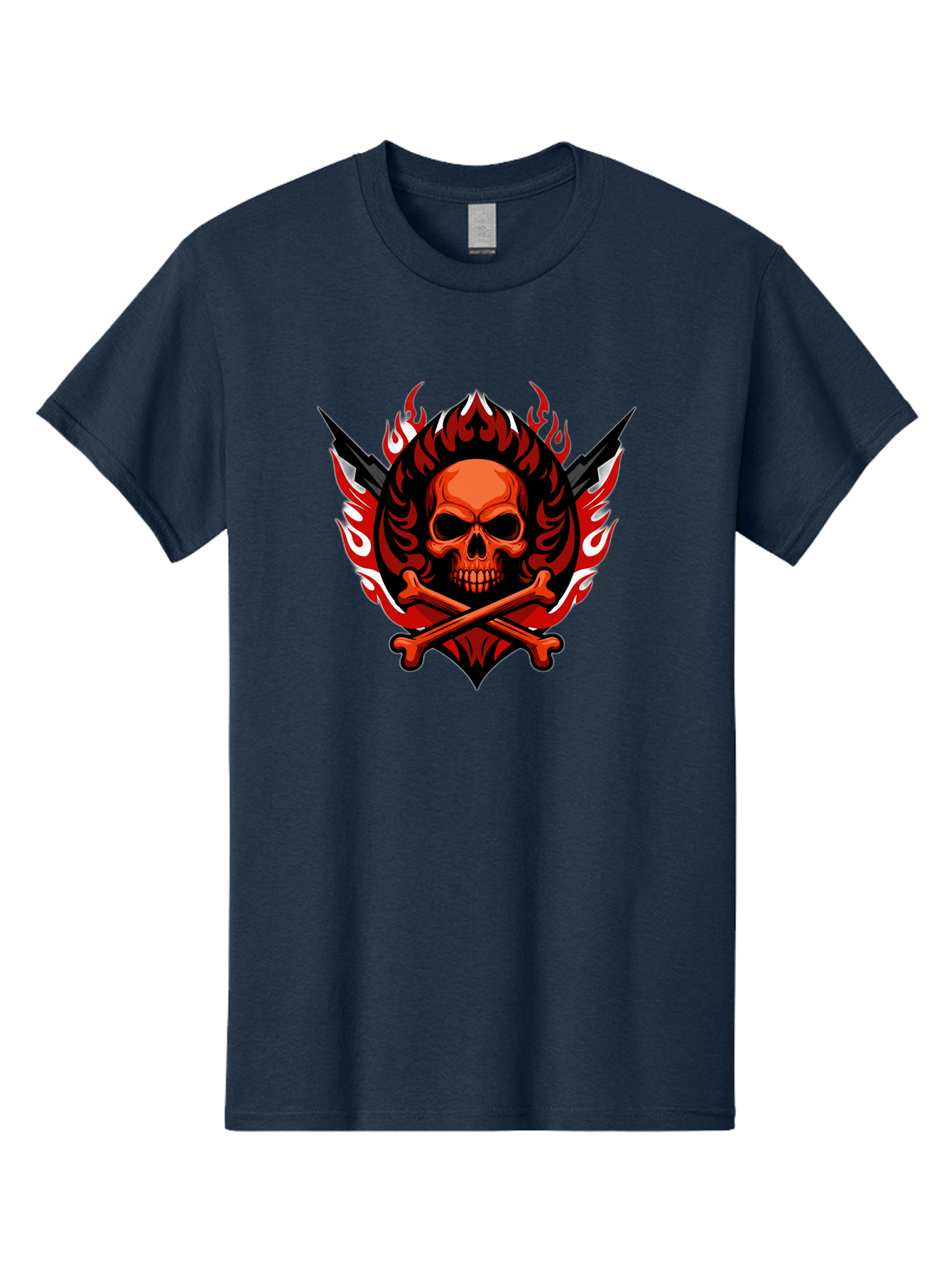 Skull-And-Crossbones-Jolly-Roger Men'S Graphic Tee, 100% Cotton, Comfortable Casual Summer Wear, Machine Washable, Skull And Crossbones, Fiery Design, Daggers, Skull Art, Crossbones Symbol, Bold Graphics, Edgy Style, Gothic Elements Bae277 12
