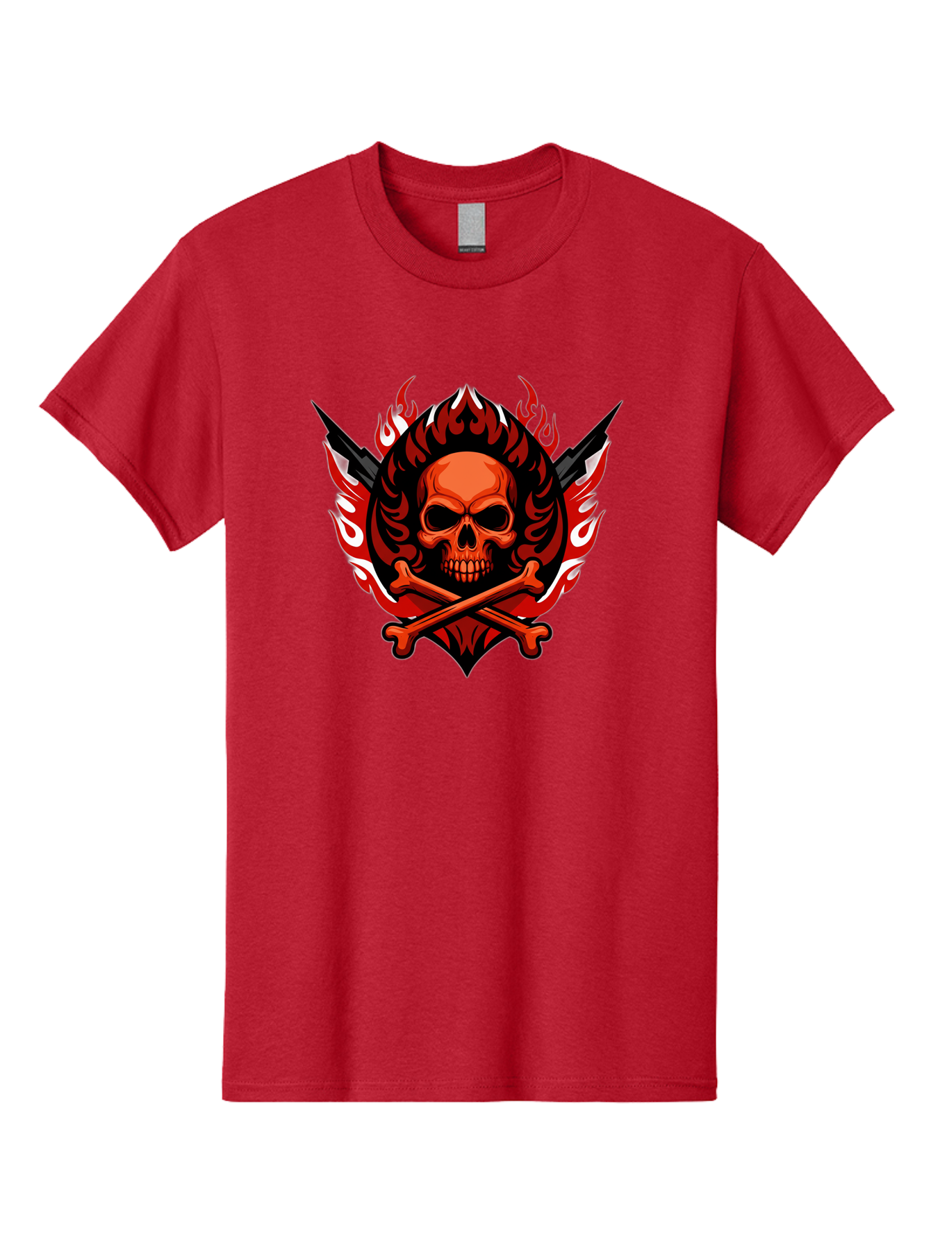 Skull-And-Crossbones-Jolly-Roger Men'S Graphic Tee, 100% Cotton, Comfortable Casual Summer Wear, Machine Washable, Skull And Crossbones, Fiery Design, Daggers, Skull Art, Crossbones Symbol, Bold Graphics, Edgy Style, Gothic Elements Bae277 14
