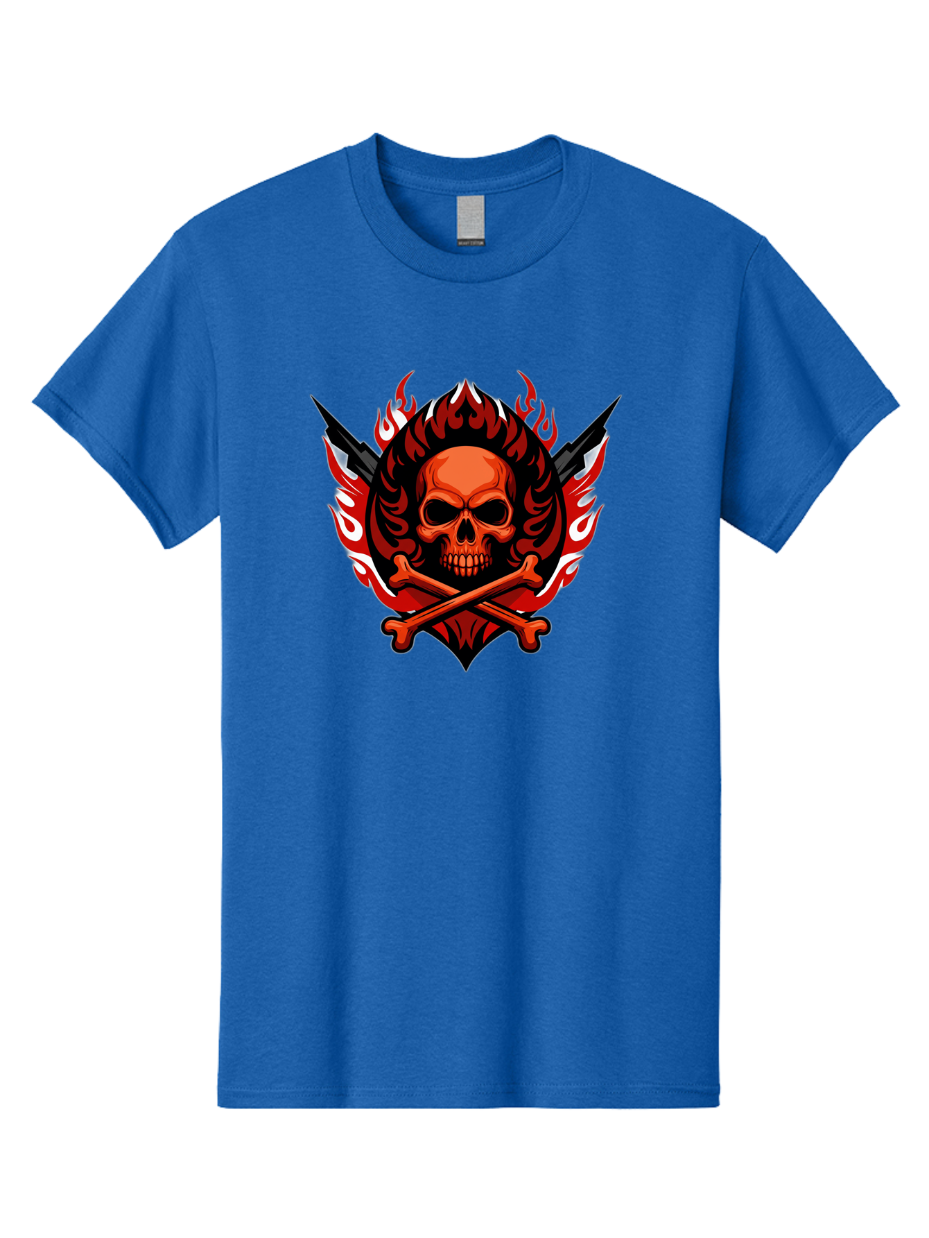 Skull-And-Crossbones-Jolly-Roger Men'S Graphic Tee, 100% Cotton, Comfortable Casual Summer Wear, Machine Washable, Skull And Crossbones, Fiery Design, Daggers, Skull Art, Crossbones Symbol, Bold Graphics, Edgy Style, Gothic Elements Bae277 15