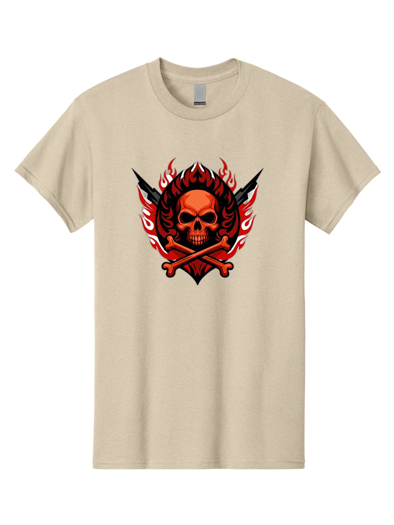 Skull-And-Crossbones-Jolly-Roger Men'S Graphic Tee, 100% Cotton, Comfortable Casual Summer Wear, Machine Washable, Skull And Crossbones, Fiery Design, Daggers, Skull Art, Crossbones Symbol, Bold Graphics, Edgy Style, Gothic Elements Bae277 9