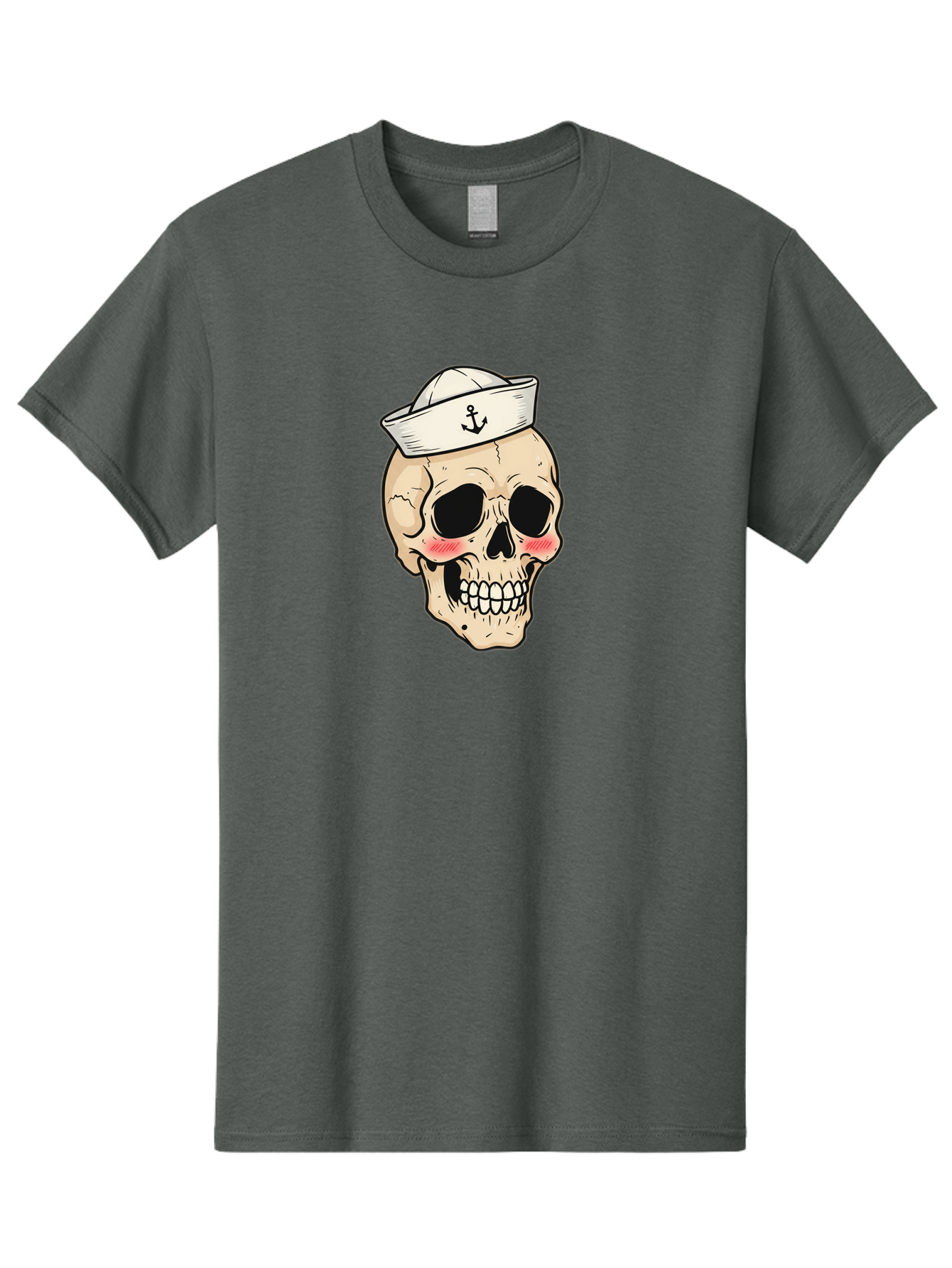 Skull-Sailor Men'S Graphic Tee, 100% Cotton, Comfortable Casual Summer Wear, Machine Washable, Skull Wearing Sailor Hat, Anchor Emblem, Cartoonish Grinning Skull, Nautical Theme, Kawaii Skull, Sailor Skull, Mermaid Skull, Skeleton Face, Bae278 3