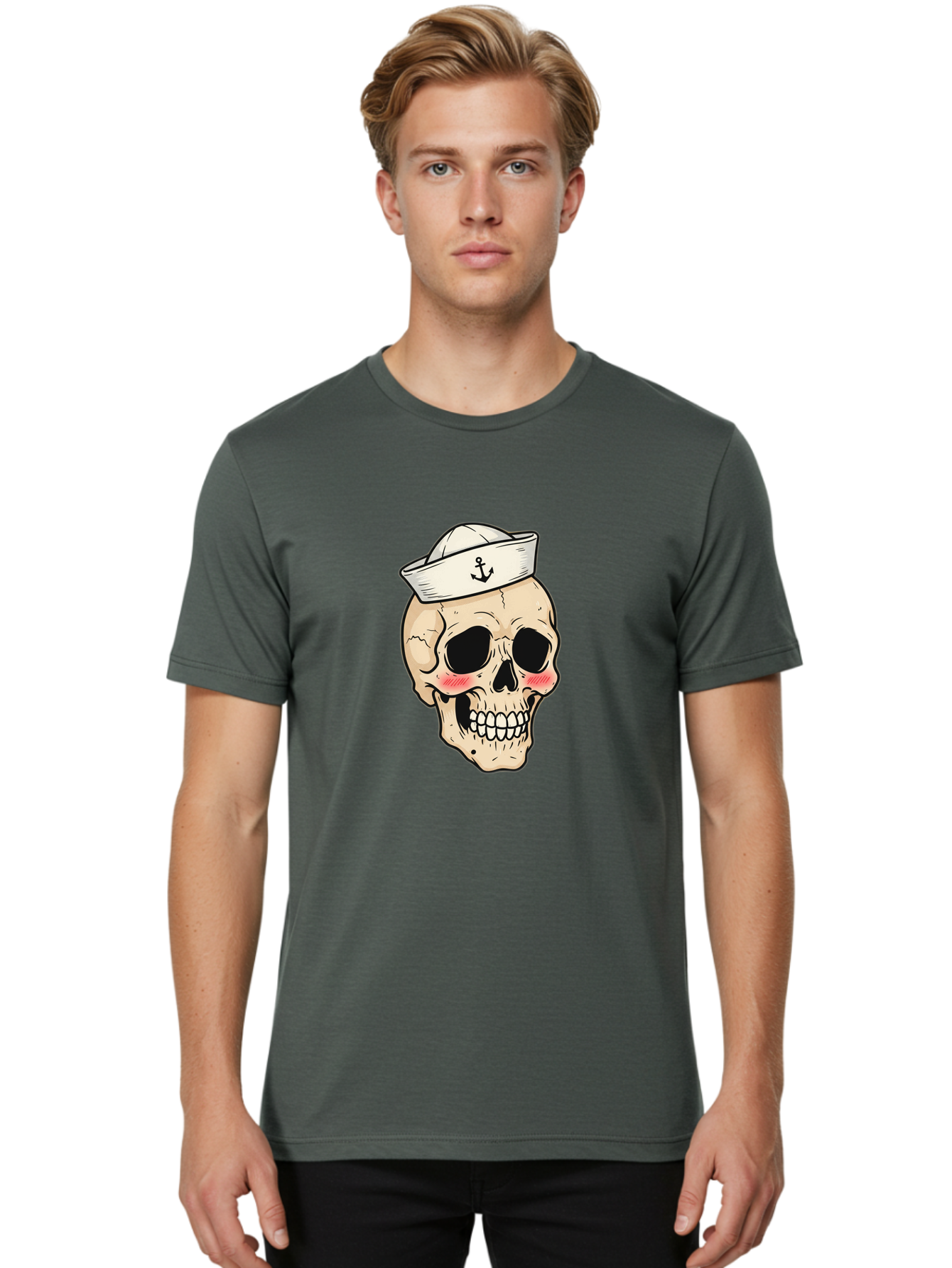Skull-Sailor Men'S Graphic Tee, 100% Cotton, Comfortable Casual Summer Wear, Machine Washable, Skull Wearing Sailor Hat, Anchor Emblem, Cartoonish Grinning Skull, Nautical Theme, Kawaii Skull, Sailor Skull, Mermaid Skull, Skeleton Face, Bae278 18