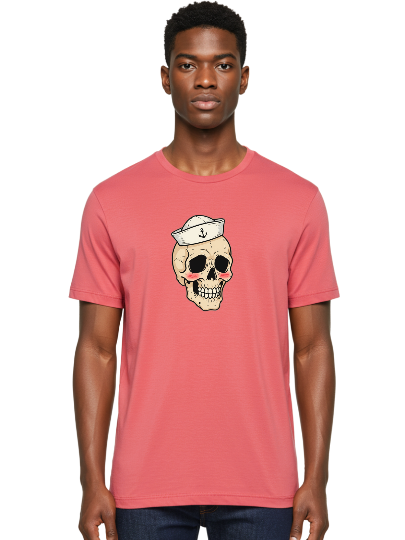 Skull-Sailor Men'S Graphic Tee, 100% Cotton, Comfortable Casual Summer Wear, Machine Washable, Skull Wearing Sailor Hat, Anchor Emblem, Cartoonish Grinning Skull, Nautical Theme, Kawaii Skull, Sailor Skull, Mermaid Skull, Skeleton Face, Bae278 16