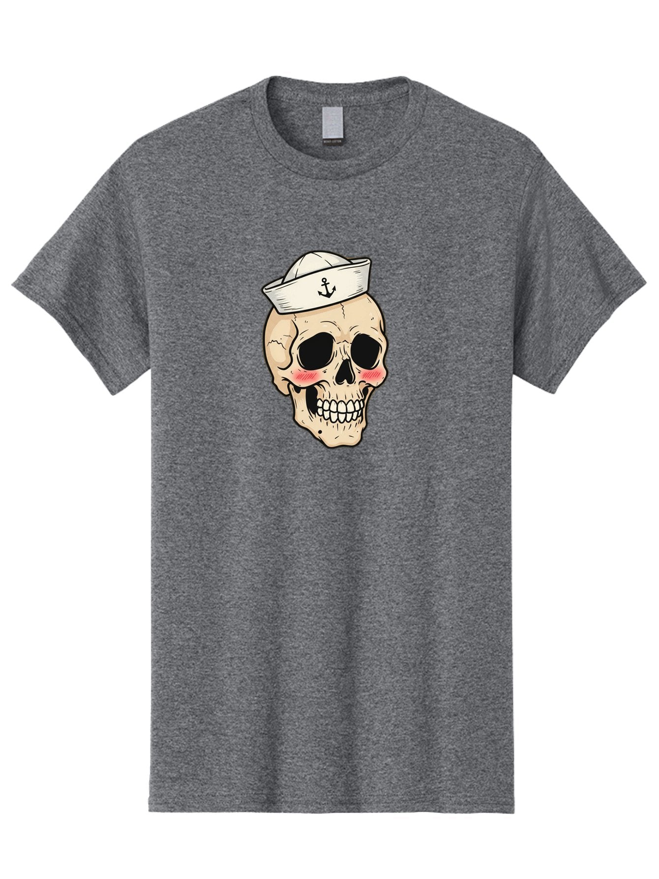 Skull-Sailor Men'S Graphic Tee, 100% Cotton, Comfortable Casual Summer Wear, Machine Washable, Skull Wearing Sailor Hat, Anchor Emblem, Cartoonish Grinning Skull, Nautical Theme, Kawaii Skull, Sailor Skull, Mermaid Skull, Skeleton Face, Bae278 11