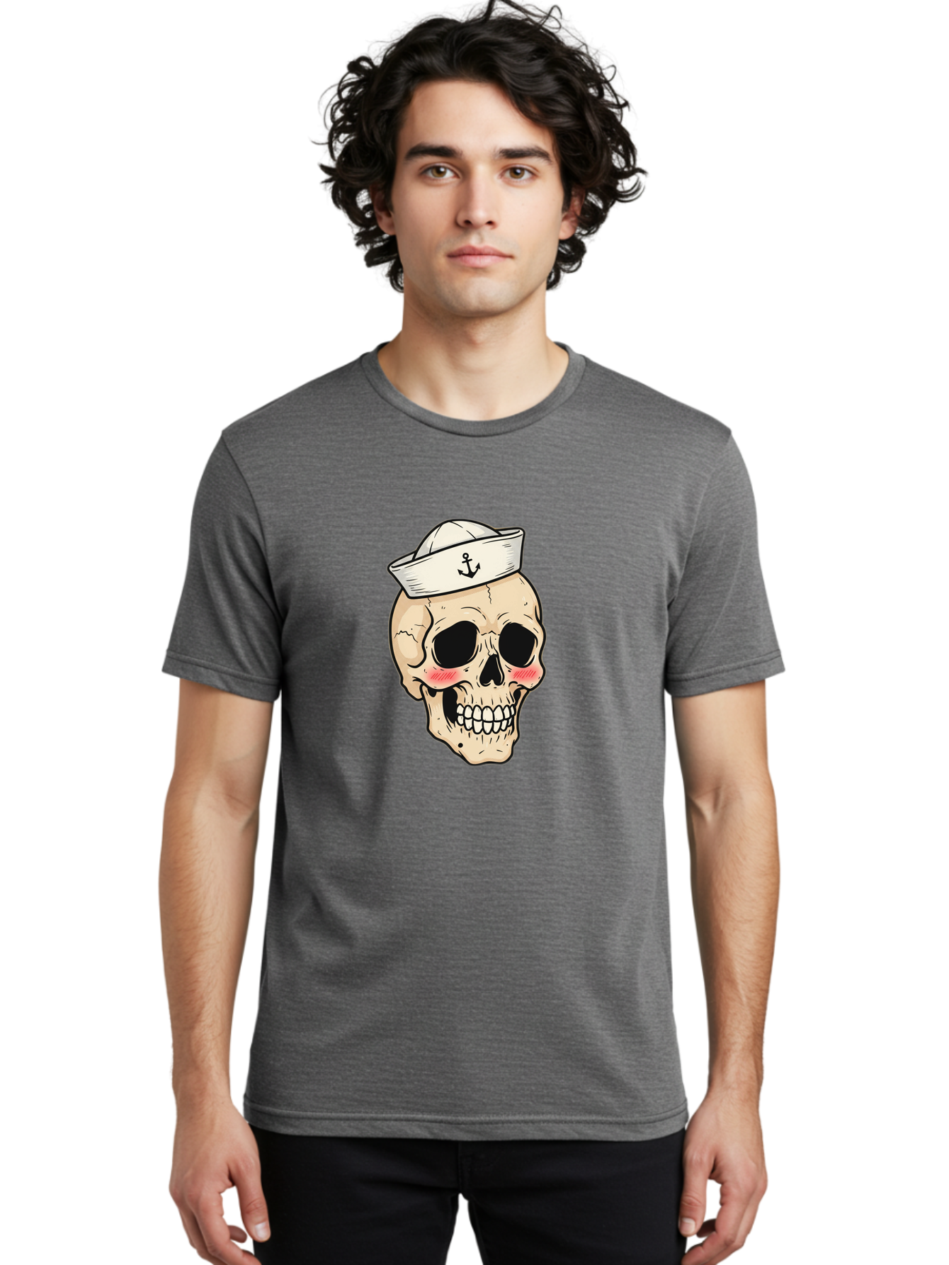 Skull-Sailor Men'S Graphic Tee, 100% Cotton, Comfortable Casual Summer Wear, Machine Washable, Skull Wearing Sailor Hat, Anchor Emblem, Cartoonish Grinning Skull, Nautical Theme, Kawaii Skull, Sailor Skull, Mermaid Skull, Skeleton Face, Bae278 19