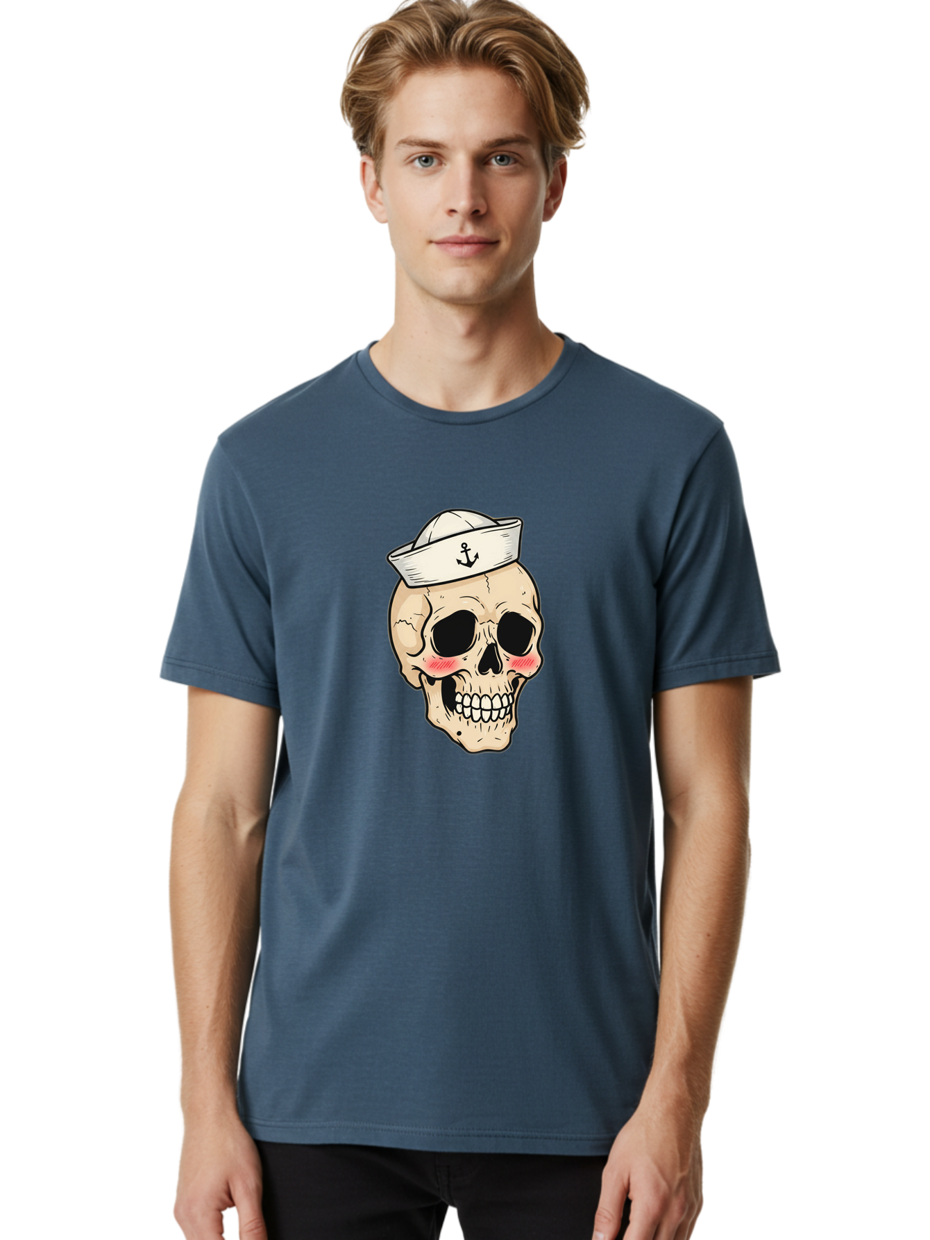 Skull-Sailor Men'S Graphic Tee, 100% Cotton, Comfortable Casual Summer Wear, Machine Washable, Skull Wearing Sailor Hat, Anchor Emblem, Cartoonish Grinning Skull, Nautical Theme, Kawaii Skull, Sailor Skull, Mermaid Skull, Skeleton Face, Bae278 21