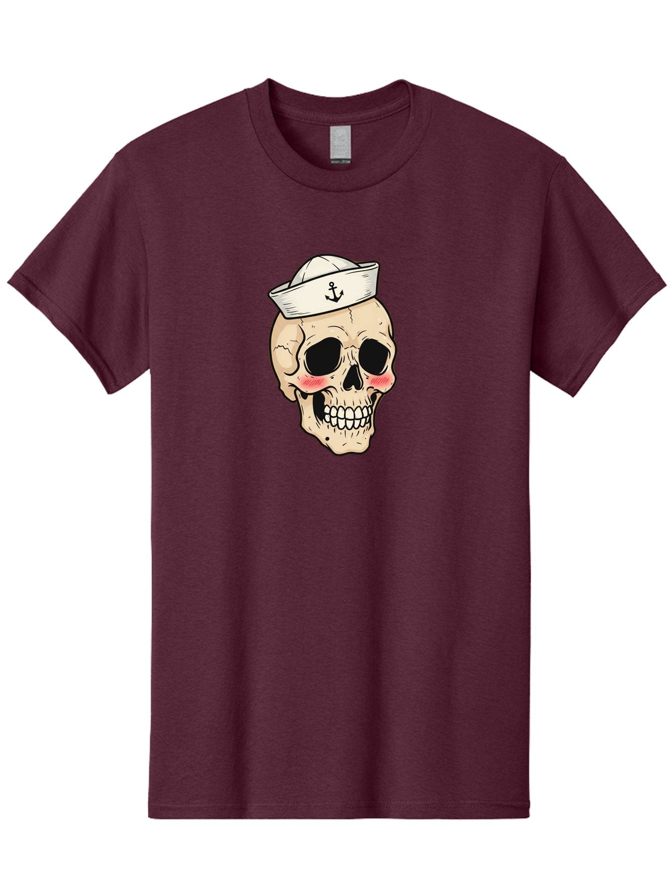 Skull-Sailor Men'S Graphic Tee, 100% Cotton, Comfortable Casual Summer Wear, Machine Washable, Skull Wearing Sailor Hat, Anchor Emblem, Cartoonish Grinning Skull, Nautical Theme, Kawaii Skull, Sailor Skull, Mermaid Skull, Skeleton Face, Bae278 3