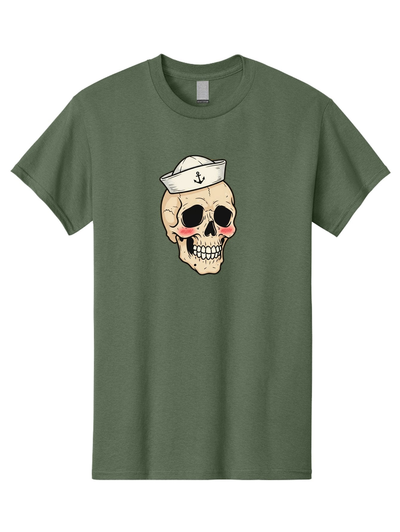 Skull-Sailor Men'S Graphic Tee, 100% Cotton, Comfortable Casual Summer Wear, Machine Washable, Skull Wearing Sailor Hat, Anchor Emblem, Cartoonish Grinning Skull, Nautical Theme, Kawaii Skull, Sailor Skull, Mermaid Skull, Skeleton Face, Bae278