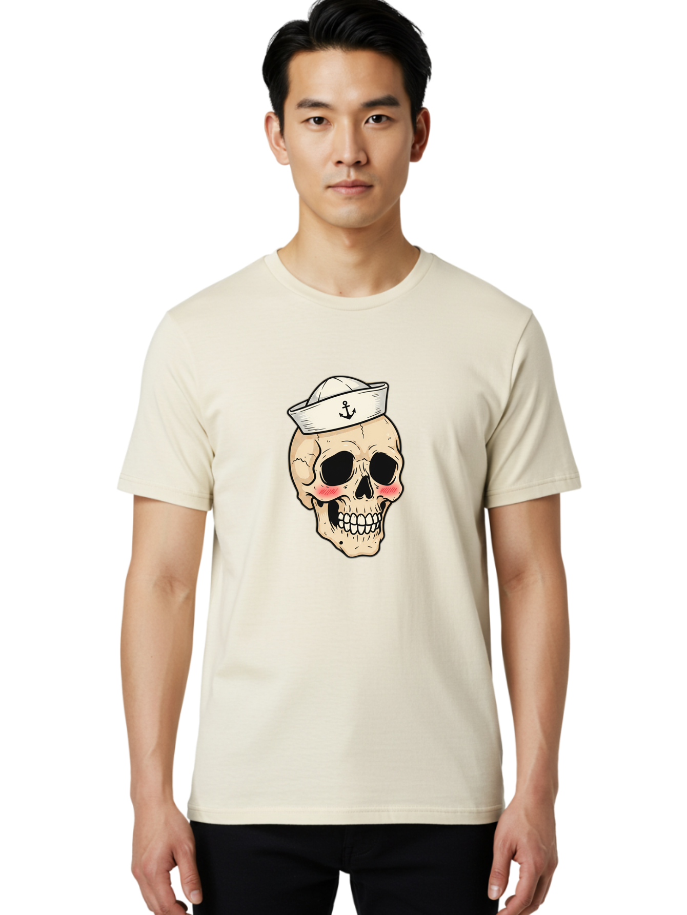 Skull-Sailor Men'S Graphic Tee, 100% Cotton, Comfortable Casual Summer Wear, Machine Washable, Skull Wearing Sailor Hat, Anchor Emblem, Cartoonish Grinning Skull, Nautical Theme, Kawaii Skull, Sailor Skull, Mermaid Skull, Skeleton Face, Bae278 27