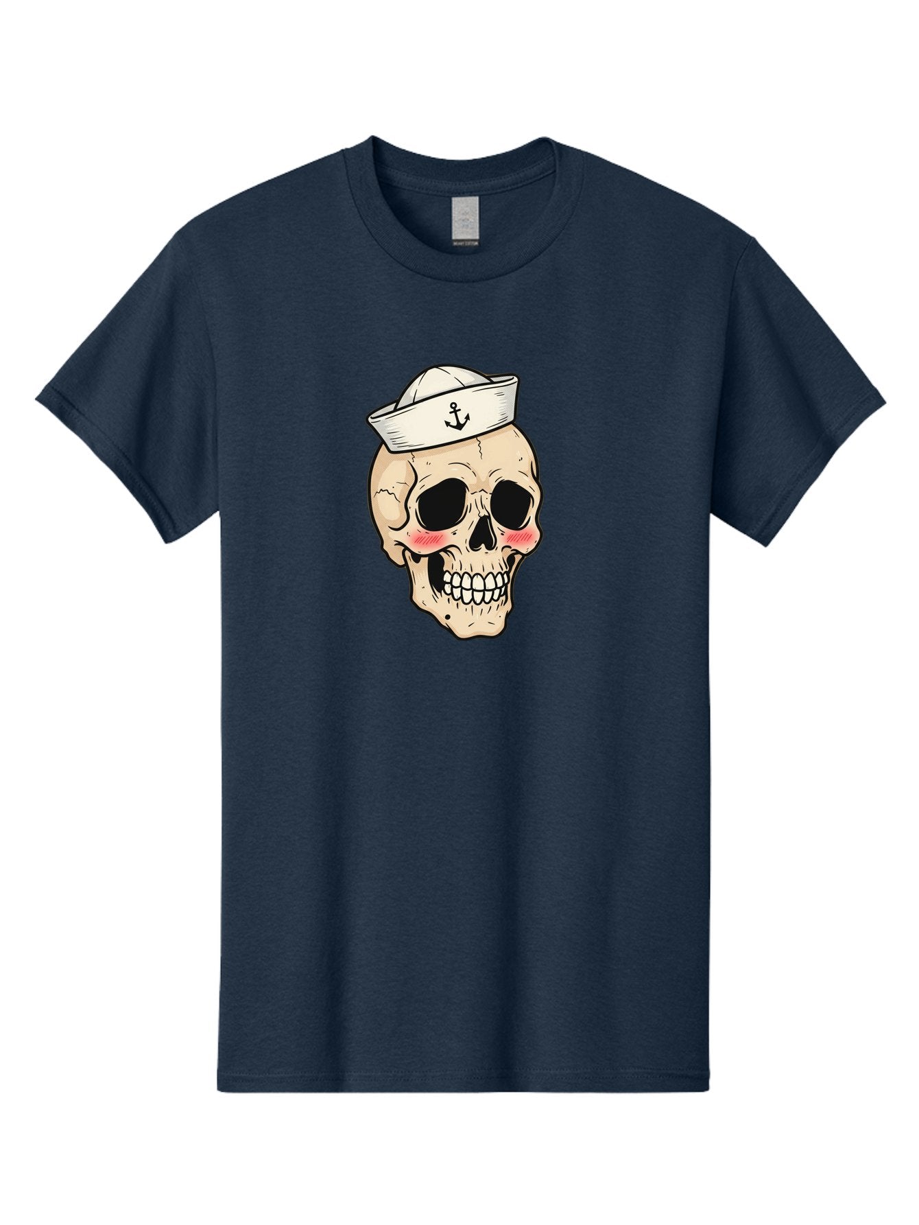 Skull-Sailor Men'S Graphic Tee, 100% Cotton, Comfortable Casual Summer Wear, Machine Washable, Skull Wearing Sailor Hat, Anchor Emblem, Cartoonish Grinning Skull, Nautical Theme, Kawaii Skull, Sailor Skull, Mermaid Skull, Skeleton Face, Bae278 14