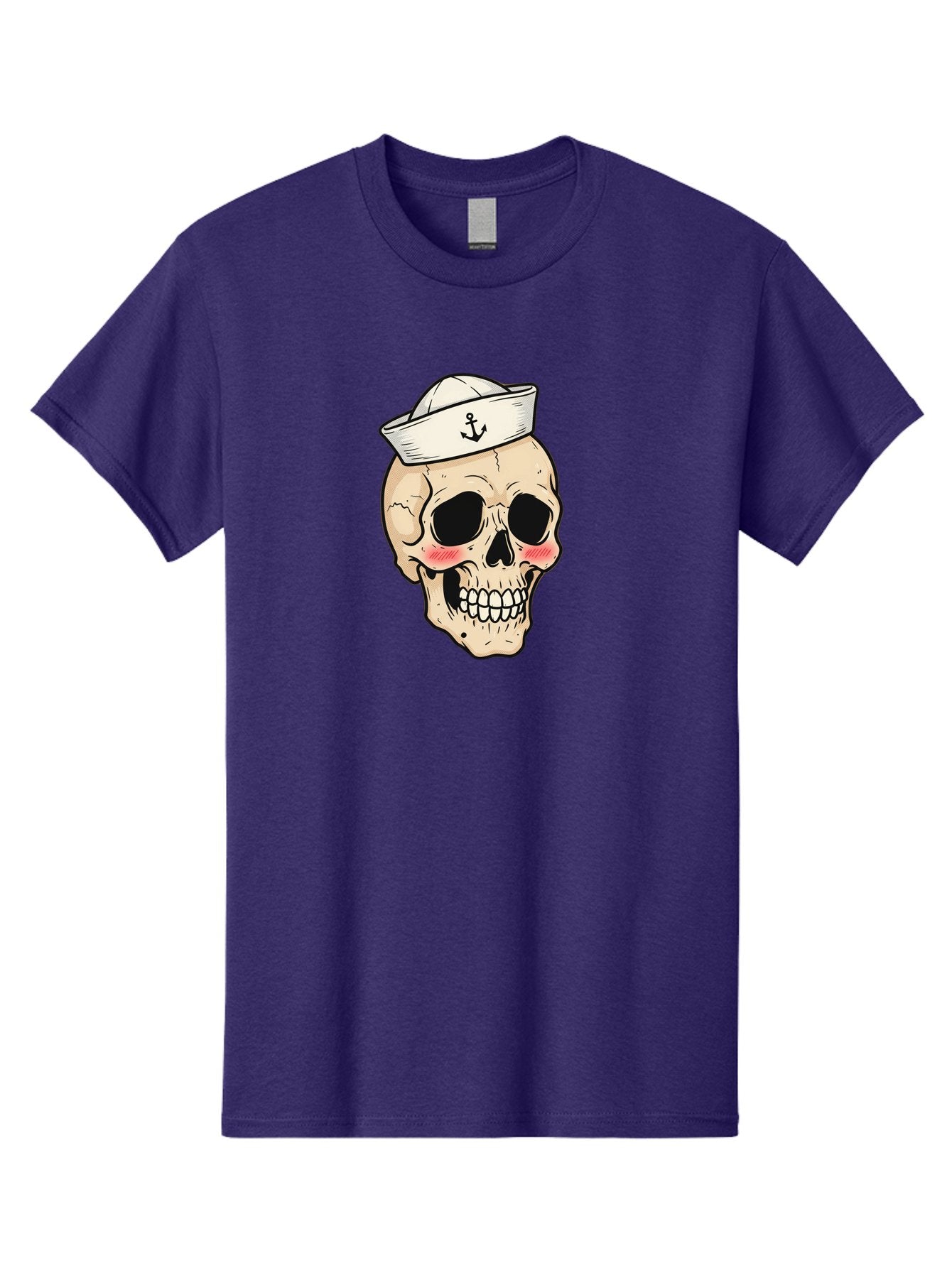 Skull-Sailor Men'S Graphic Tee, 100% Cotton, Comfortable Casual Summer Wear, Machine Washable, Skull Wearing Sailor Hat, Anchor Emblem, Cartoonish Grinning Skull, Nautical Theme, Kawaii Skull, Sailor Skull, Mermaid Skull, Skeleton Face, Bae278 6