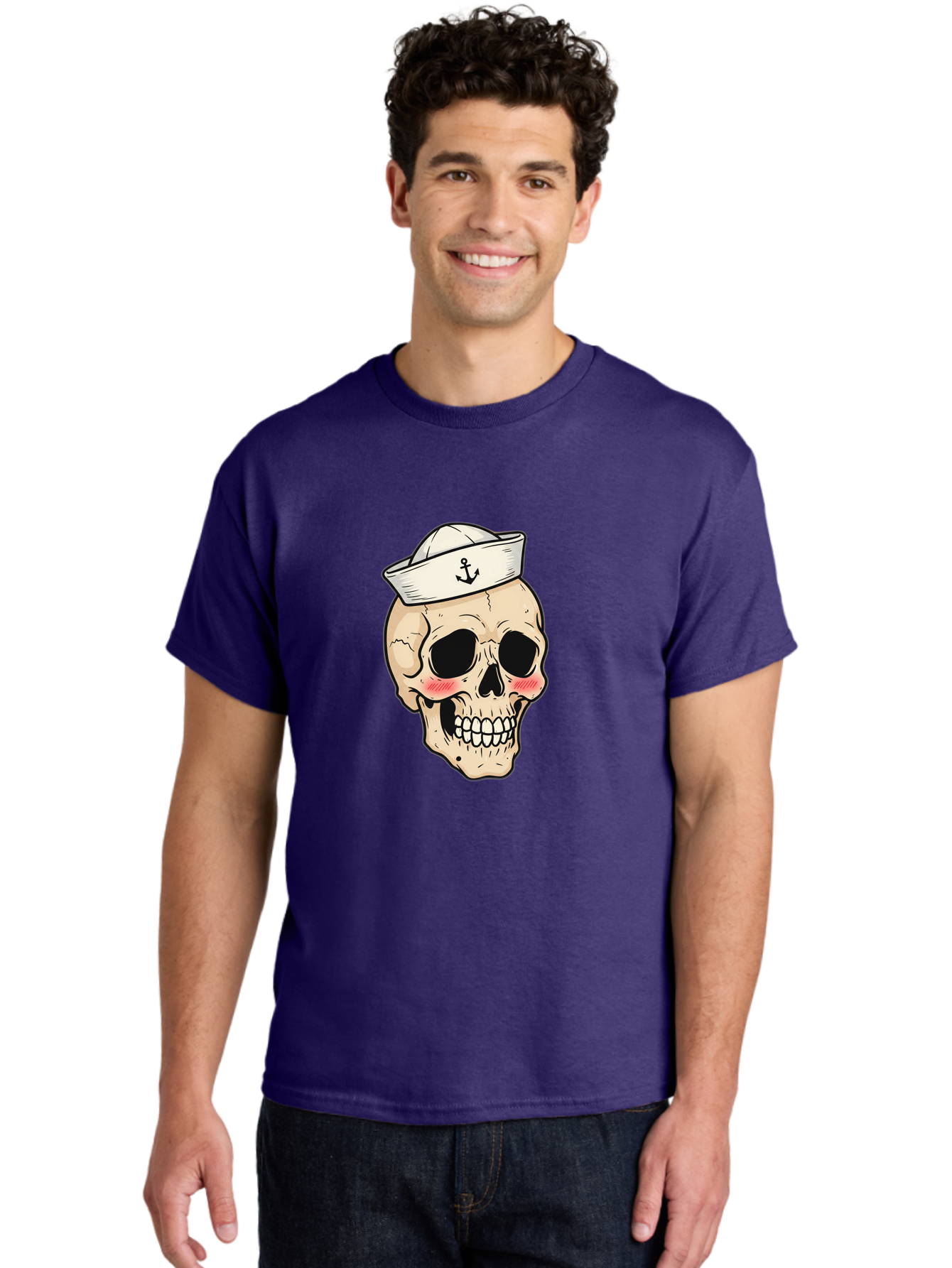 Skull-Sailor Men'S Graphic Tee, 100% Cotton, Comfortable Casual Summer Wear, Machine Washable, Skull Wearing Sailor Hat, Anchor Emblem, Cartoonish Grinning Skull, Nautical Theme, Kawaii Skull, Sailor Skull, Mermaid Skull, Skeleton Face, Bae278 22