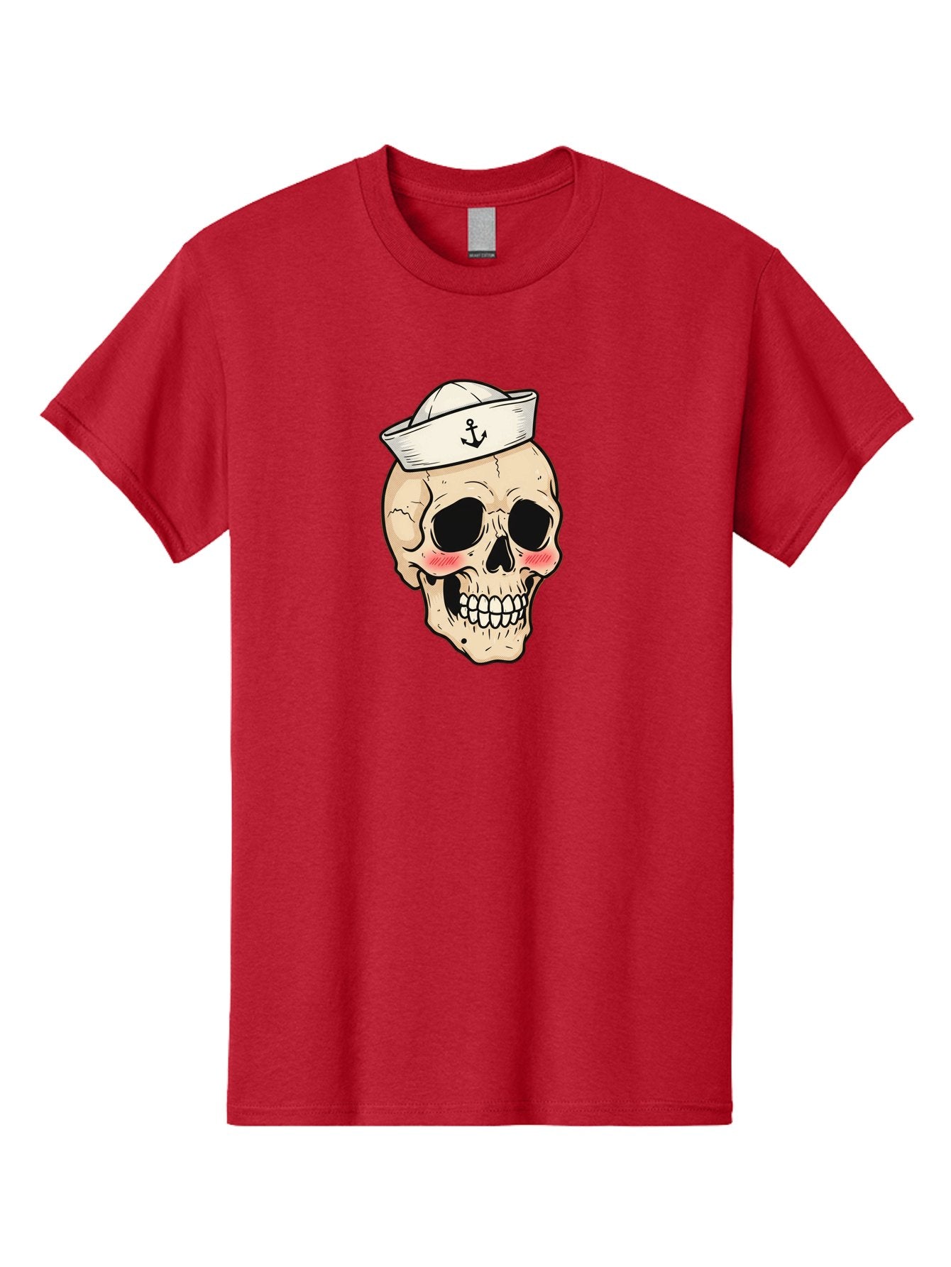 Skull-Sailor Men'S Graphic Tee, 100% Cotton, Comfortable Casual Summer Wear, Machine Washable, Skull Wearing Sailor Hat, Anchor Emblem, Cartoonish Grinning Skull, Nautical Theme, Kawaii Skull, Sailor Skull, Mermaid Skull, Skeleton Face, Bae278 13