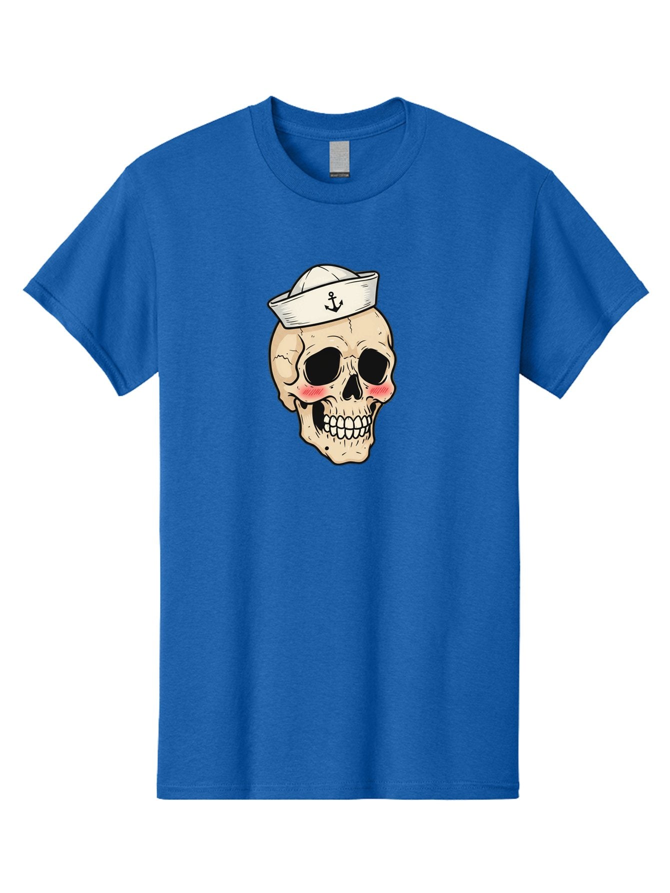 Skull-Sailor Men'S Graphic Tee, 100% Cotton, Comfortable Casual Summer Wear, Machine Washable, Skull Wearing Sailor Hat, Anchor Emblem, Cartoonish Grinning Skull, Nautical Theme, Kawaii Skull, Sailor Skull, Mermaid Skull, Skeleton Face, Bae278