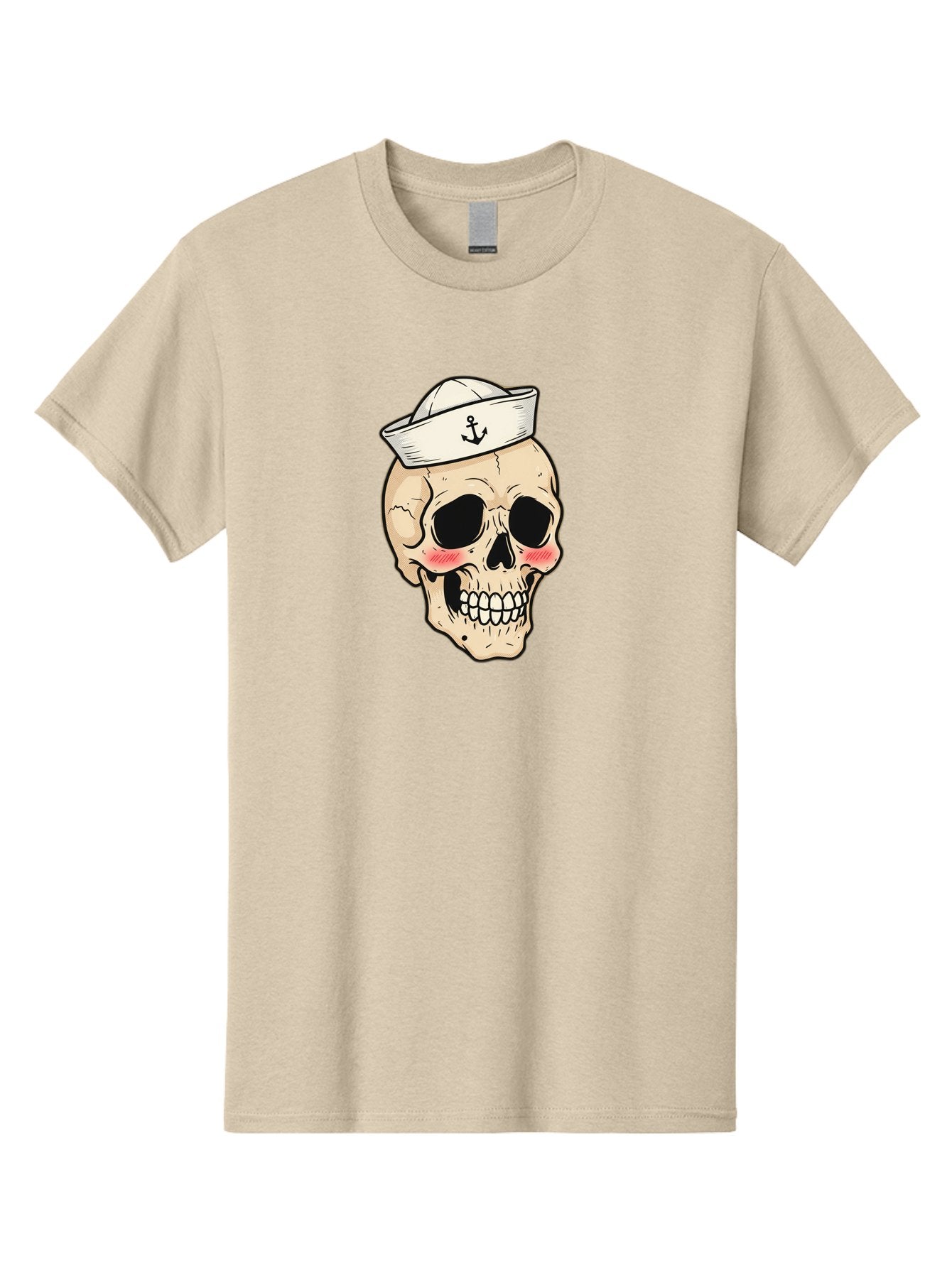 Skull-Sailor Men'S Graphic Tee, 100% Cotton, Comfortable Casual Summer Wear, Machine Washable, Skull Wearing Sailor Hat, Anchor Emblem, Cartoonish Grinning Skull, Nautical Theme, Kawaii Skull, Sailor Skull, Mermaid Skull, Skeleton Face, Bae278 10